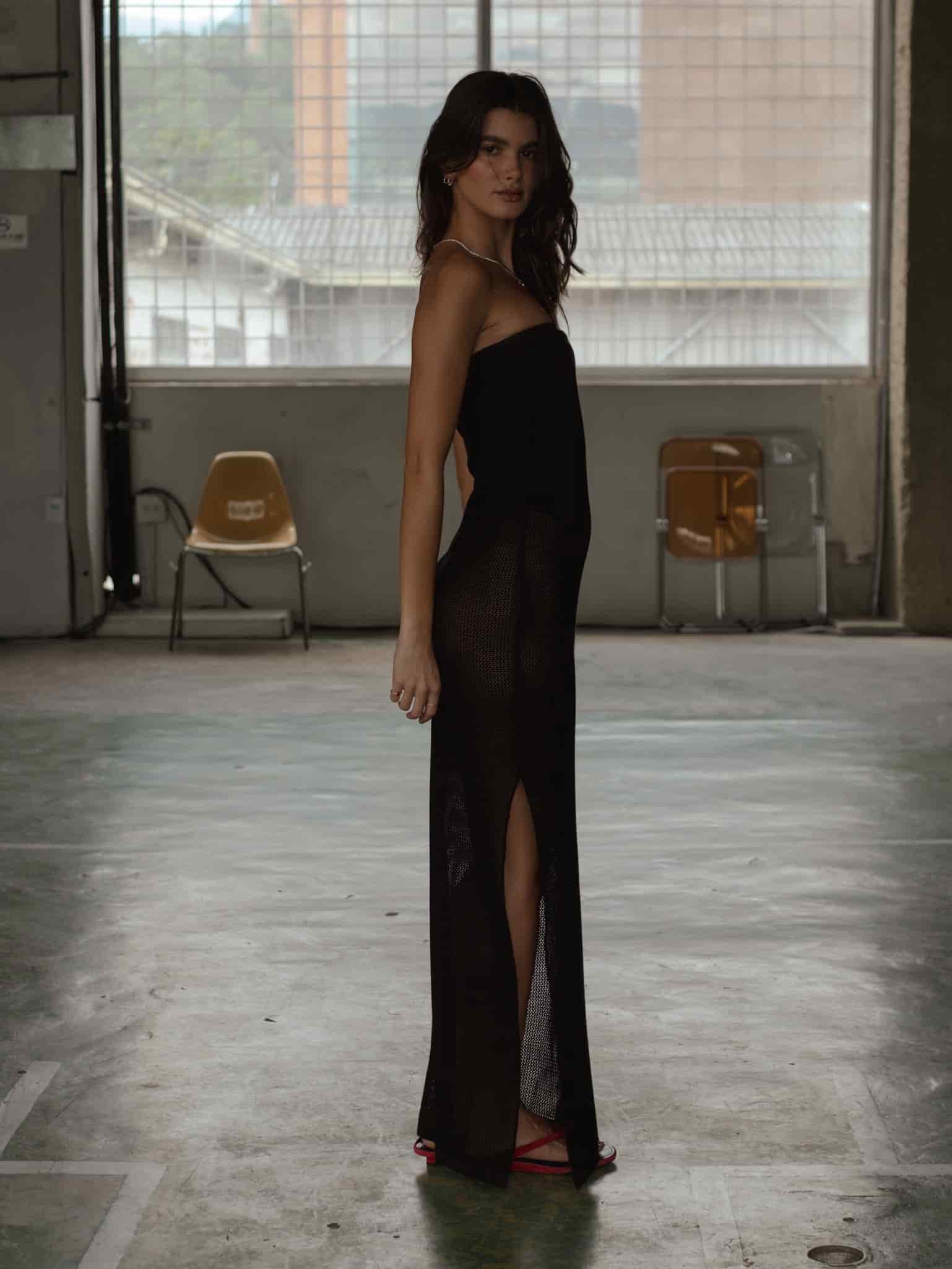 STRAPLESS BODYSUIT KNIT DRESS - BLACK - miniatura 4