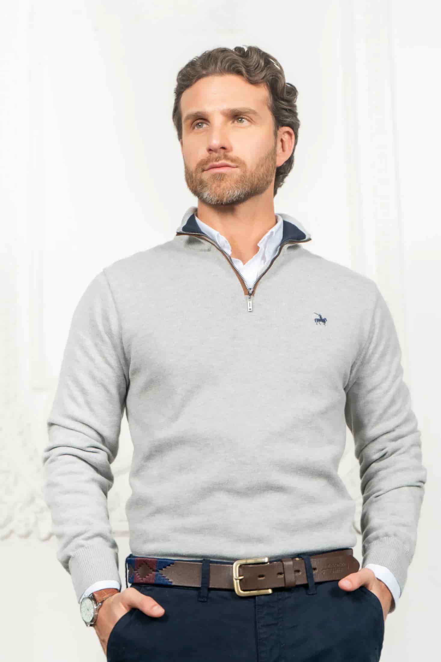 Suéter Halfzip Legacy Hombre Gris Claro - miniatura 2