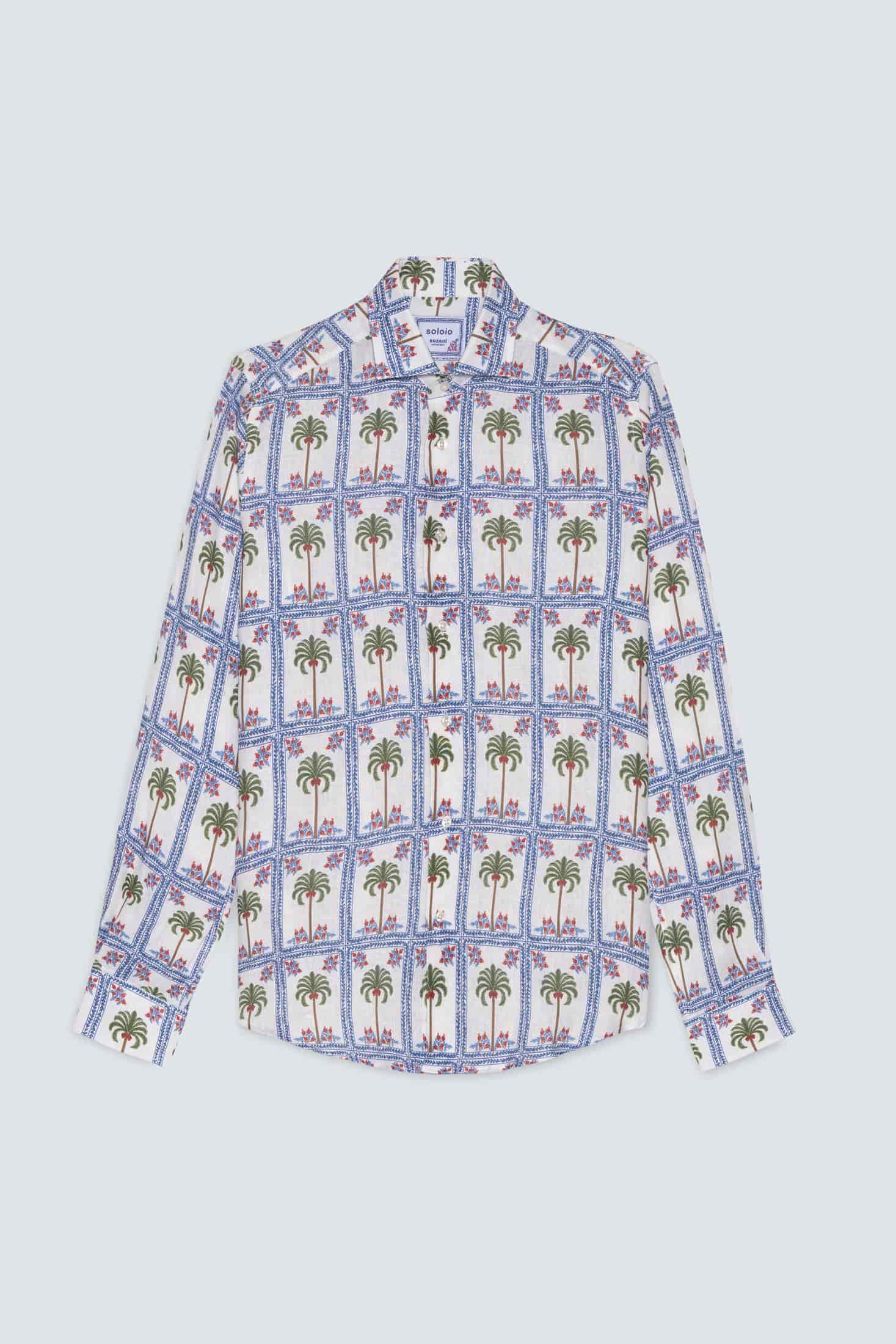 Men's linen shirt white tambour - miniatura 1