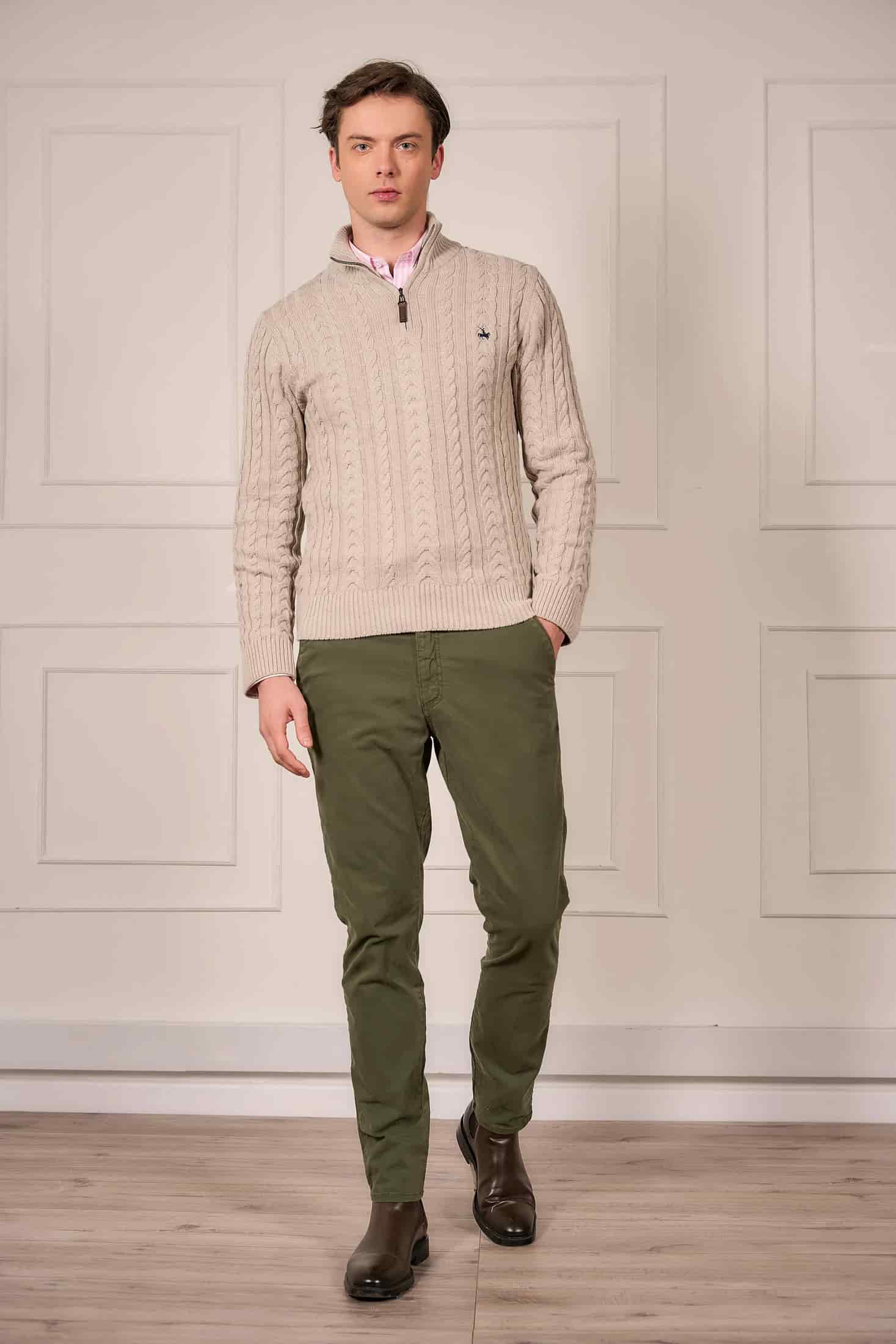 Suéter Halfzip Trenzado Rib Hombre Arena - miniatura 3