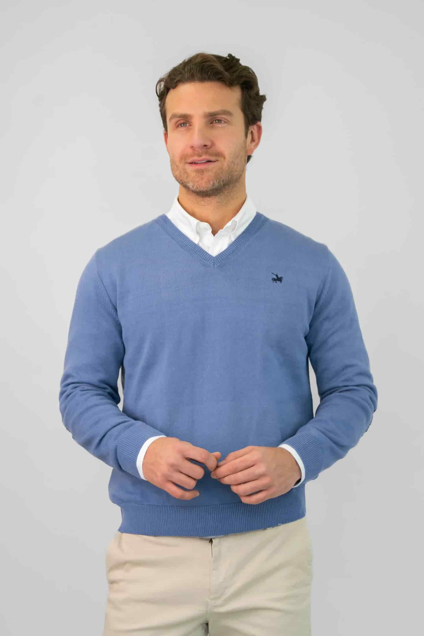 Suéter V neck Hombre Azul Claro - miniatura 1