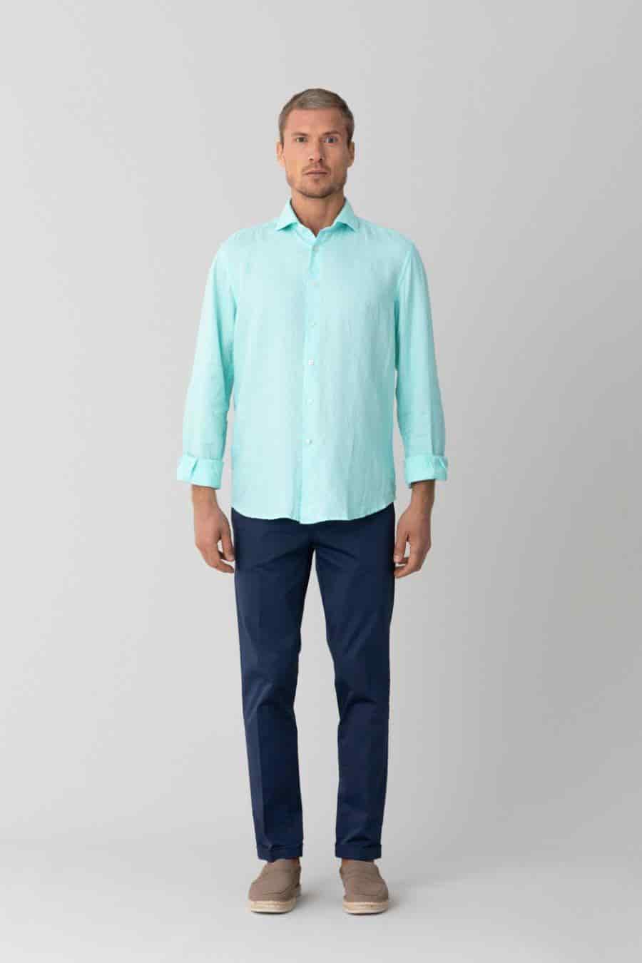 Men's linen shirt aqua - miniatura 3