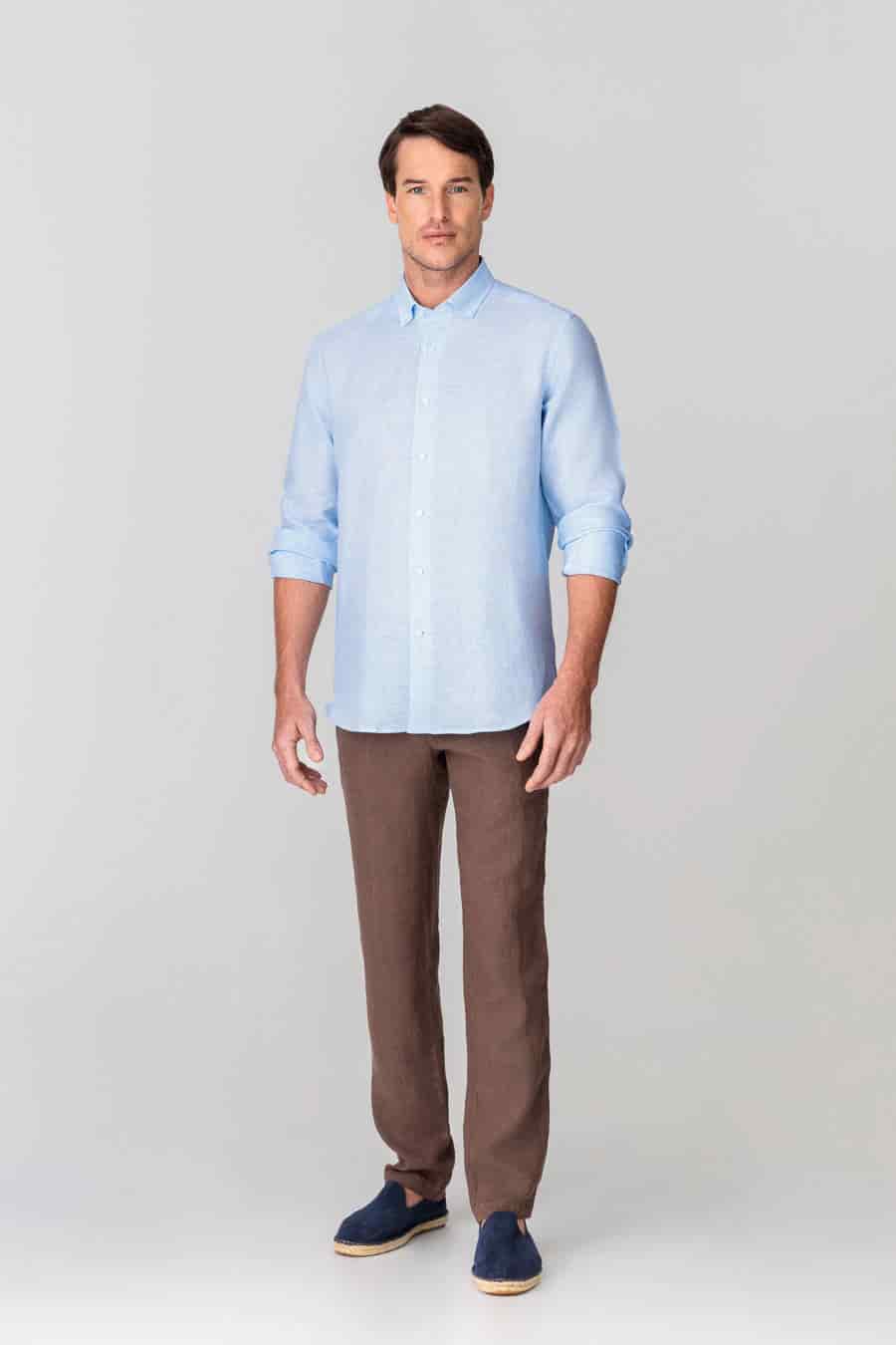 Men's linen shirt checks blue - miniatura 1