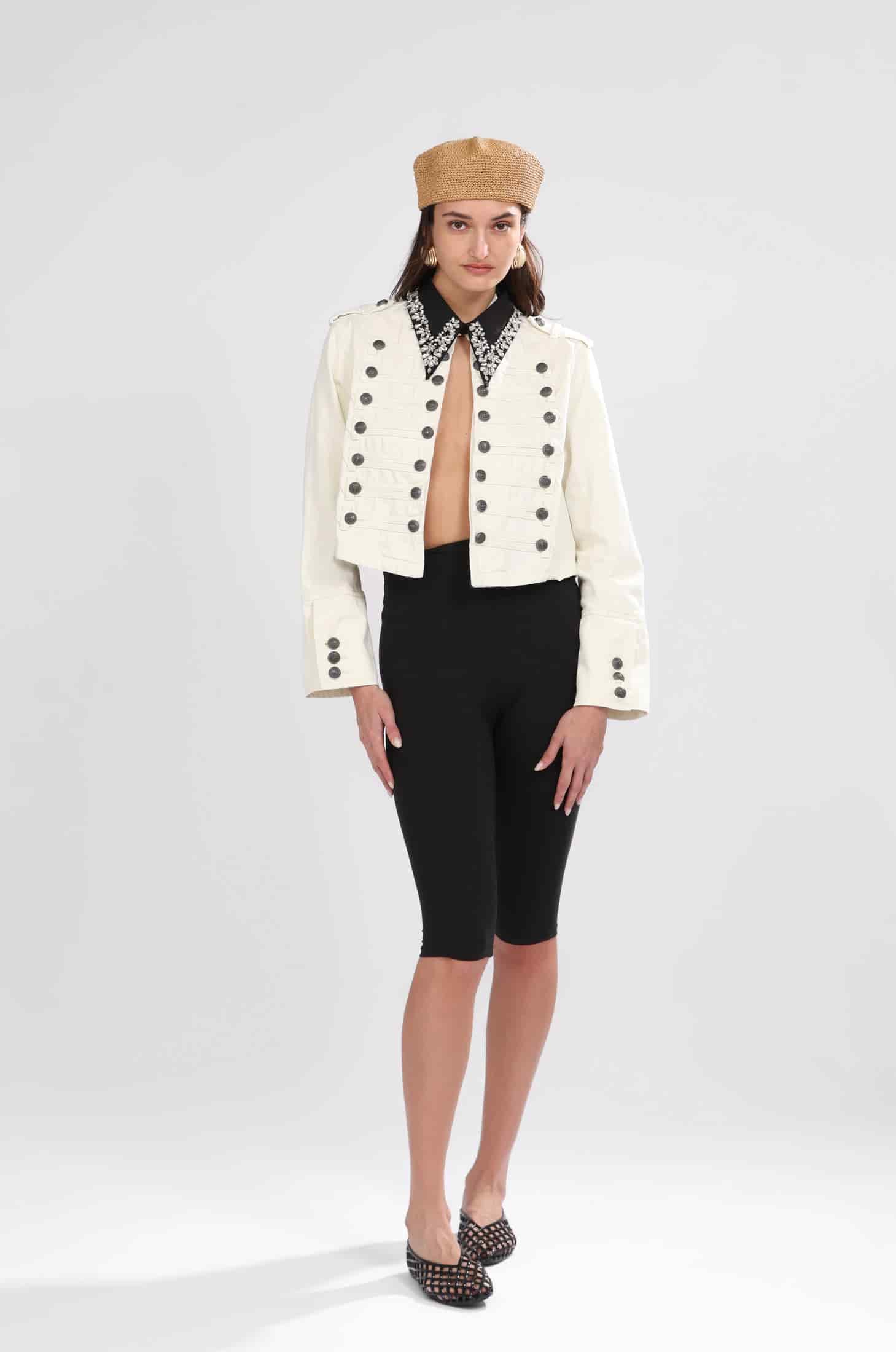 DENIM NAPOLEON JACKET, WHITE - miniatura 2
