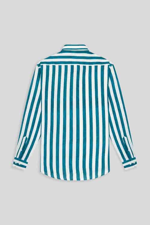 Men's linen shirt jeans faded striped - miniatura 2