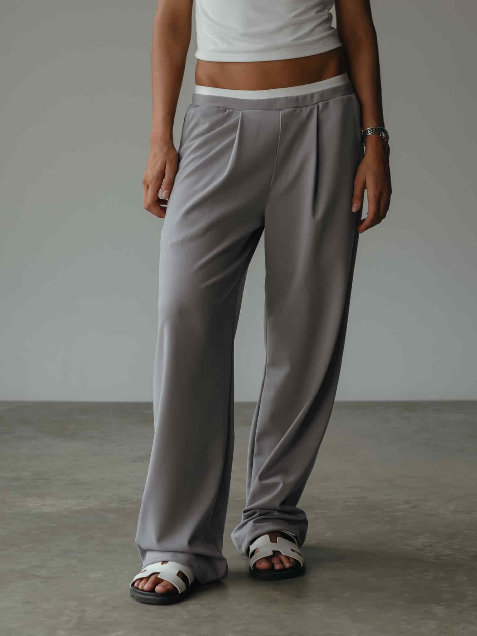 WIDE LEG BAND PANT - LIGHT GRAY - miniatura 1