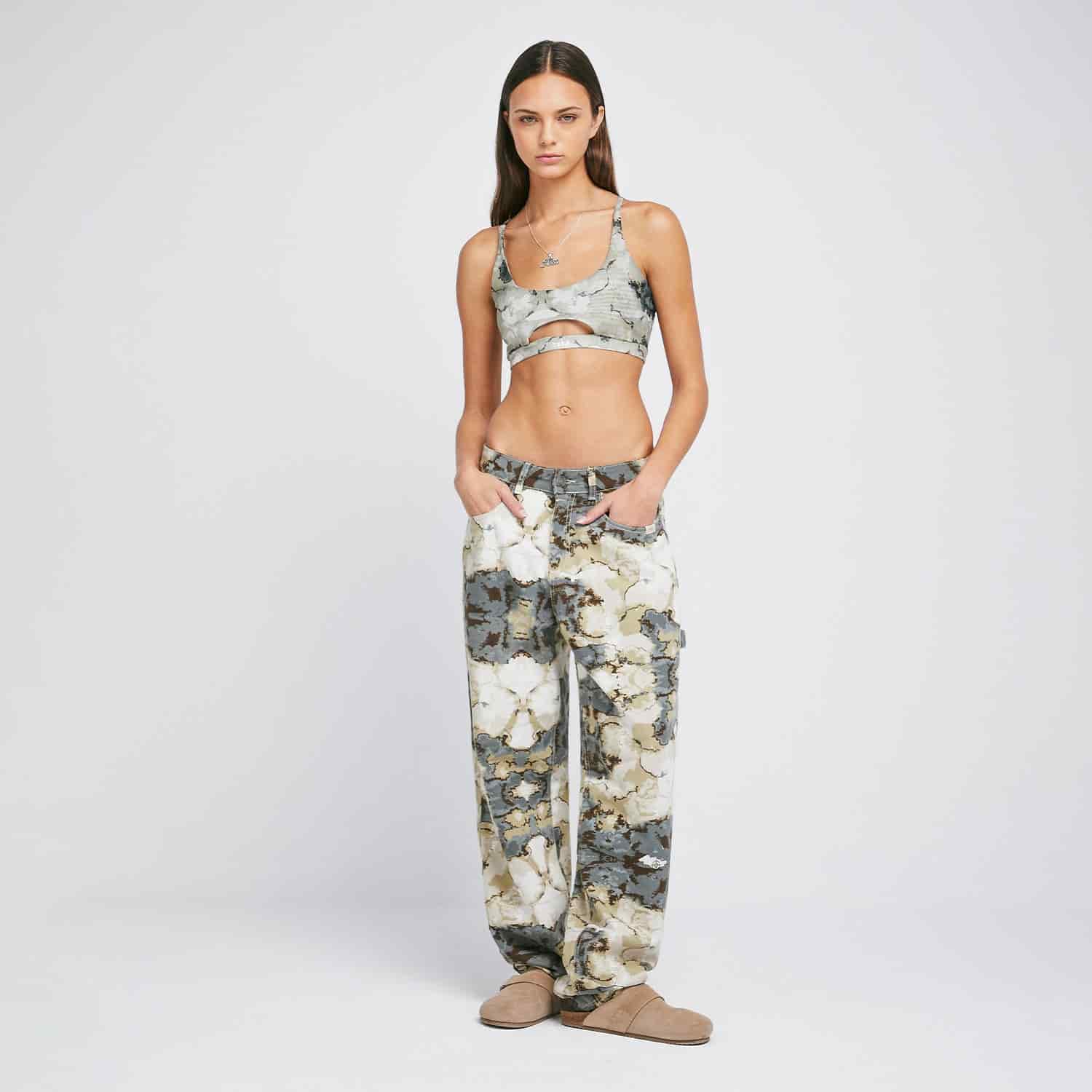 Marble Mesh Cut-Out Top - Green - miniatura 3