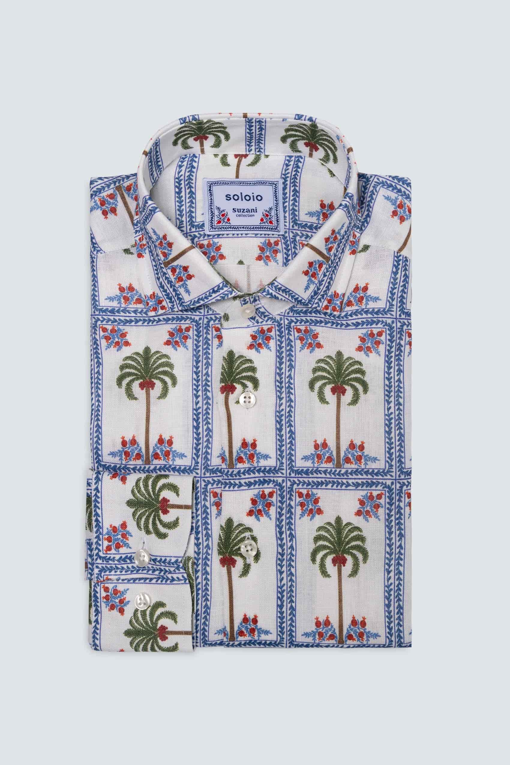 Men's linen shirt white tambour - miniatura 4
