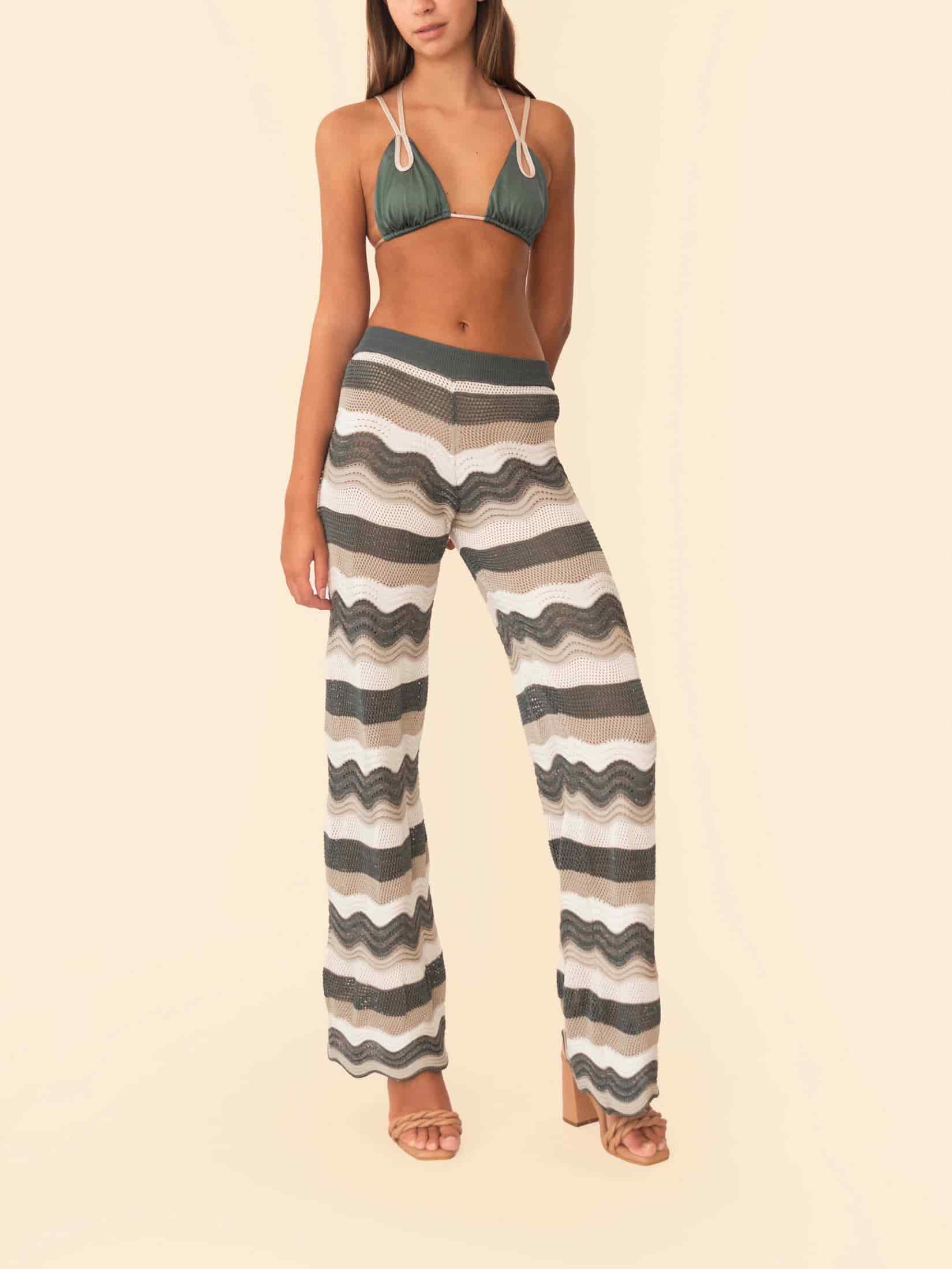 MARTINA PANT GREEN WITH BEIGE STRIPES - miniatura 3