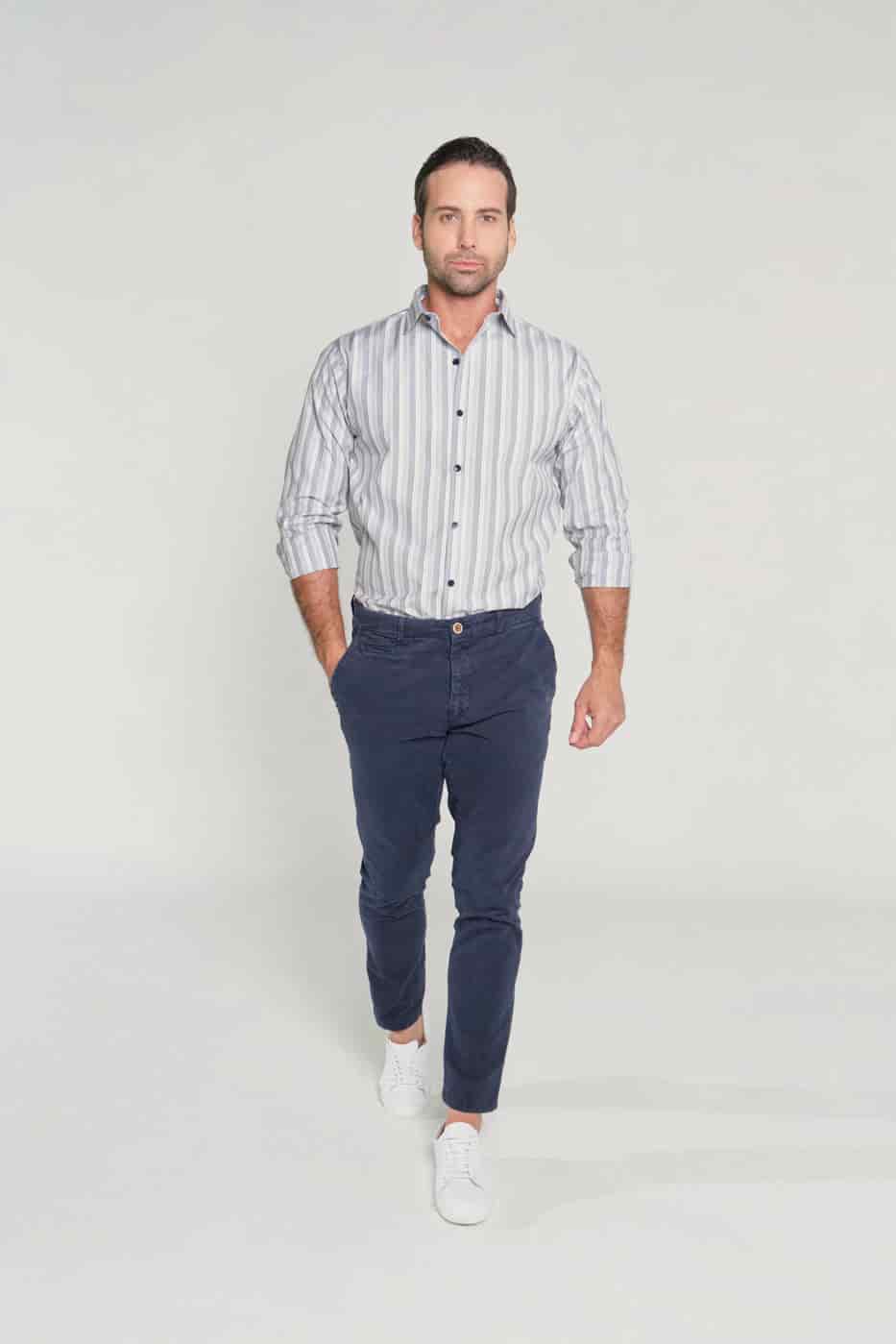 Camisa Slim Algodón Raya Gris - miniatura 2