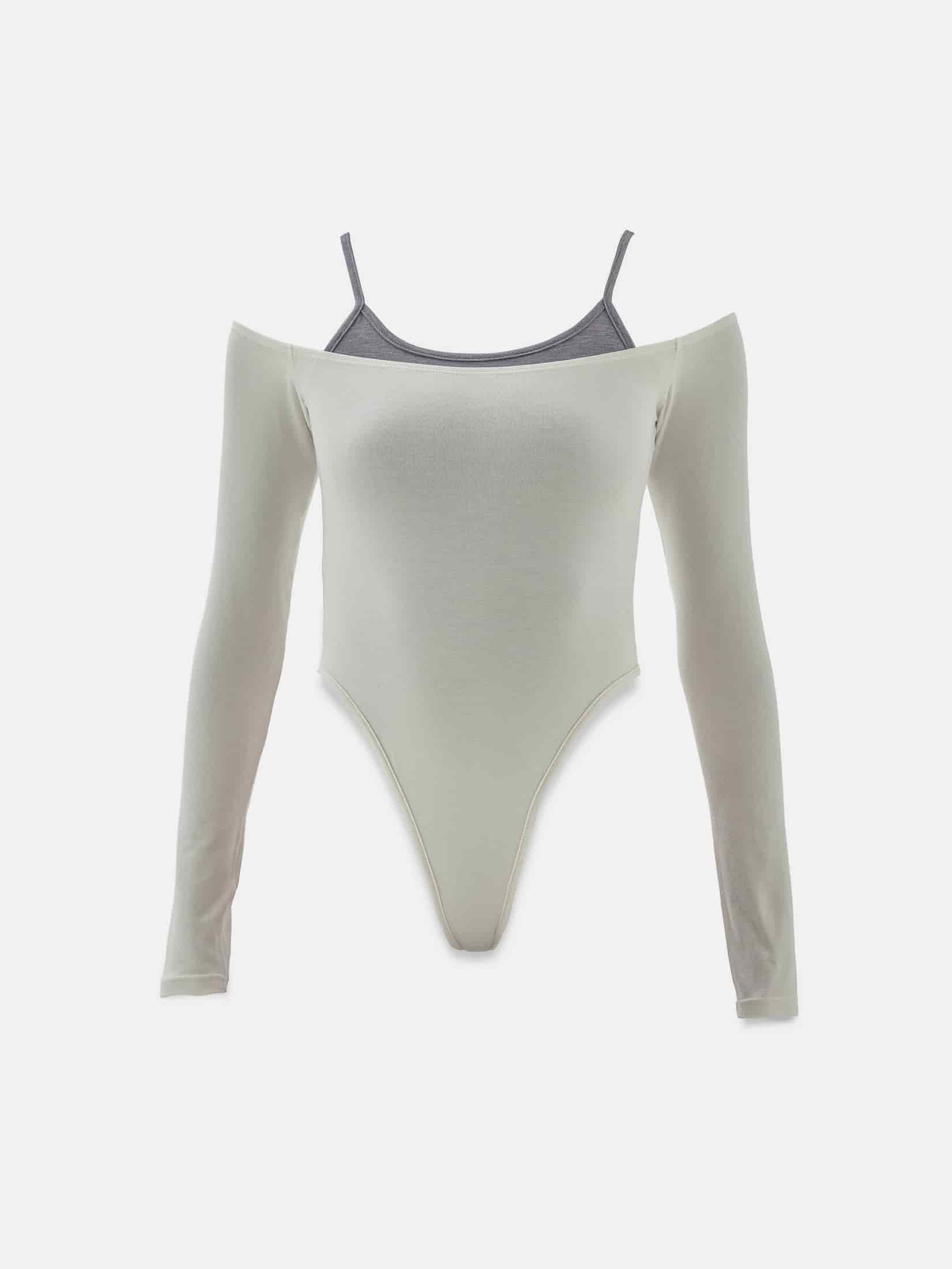 DOUBLE LAYER BODYSUIT - CREAMY & JASPE GRAY - miniatura 3