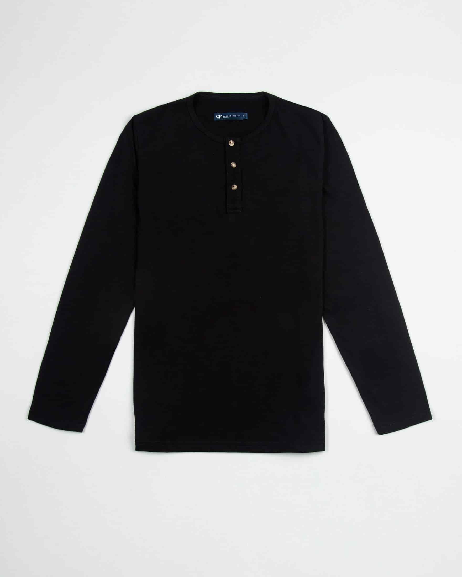 Camiseta Henley Manga Larga Algodón Negro - miniatura 1
