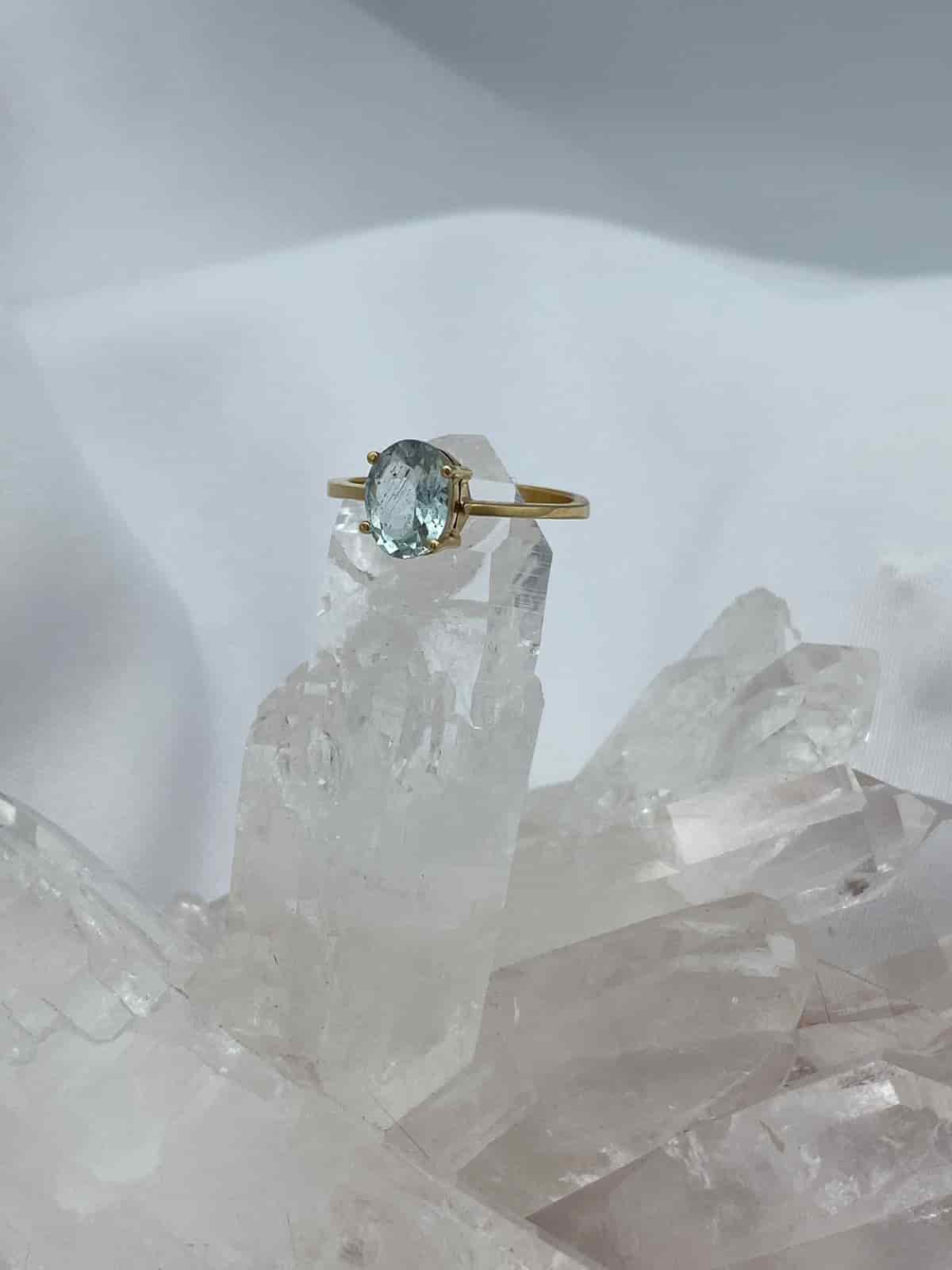 Anillo Aguamarina Óvalo Oro Amarillo 18 K - miniatura 1