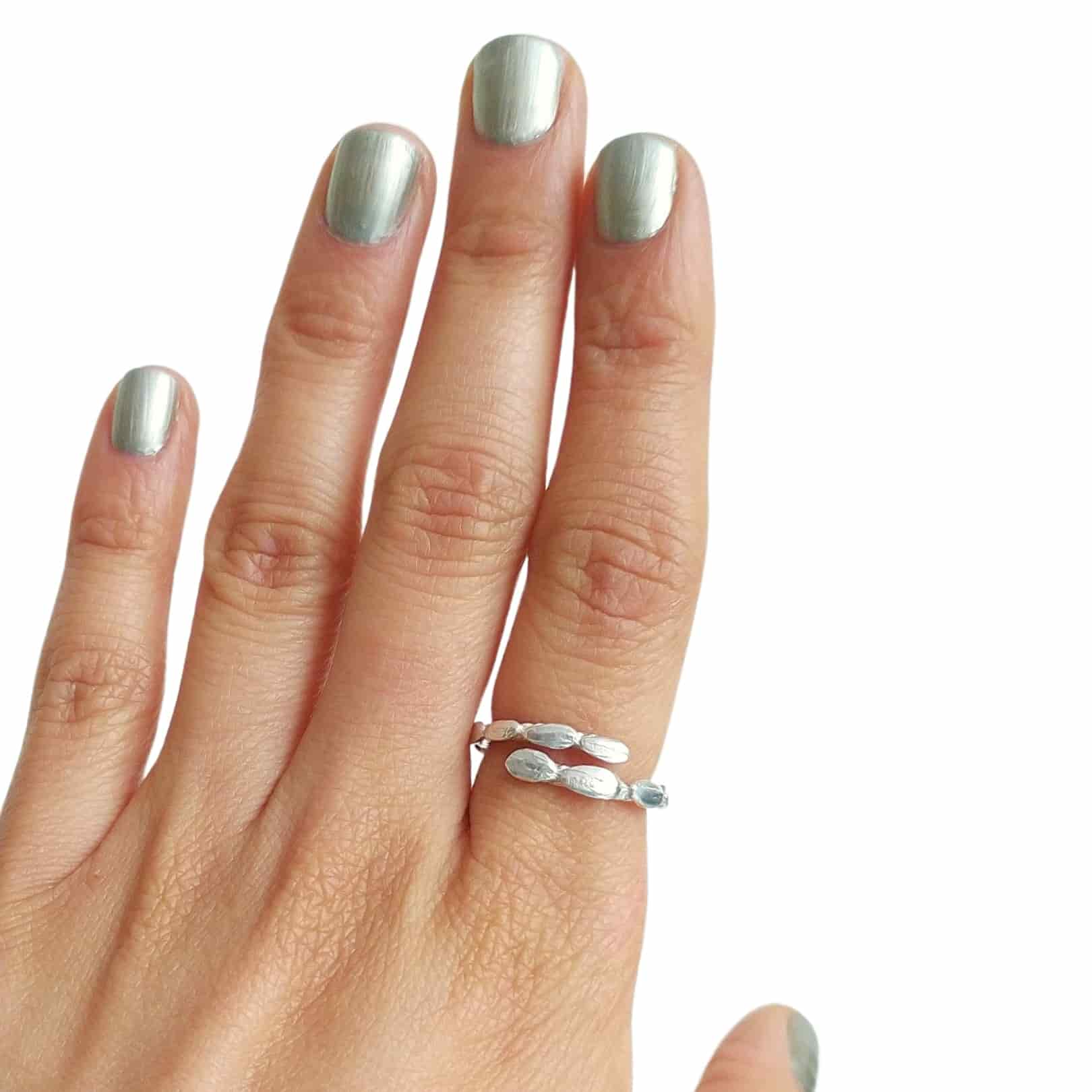 Anillo adaptable pétalos mini  en plata brillante - miniatura 3