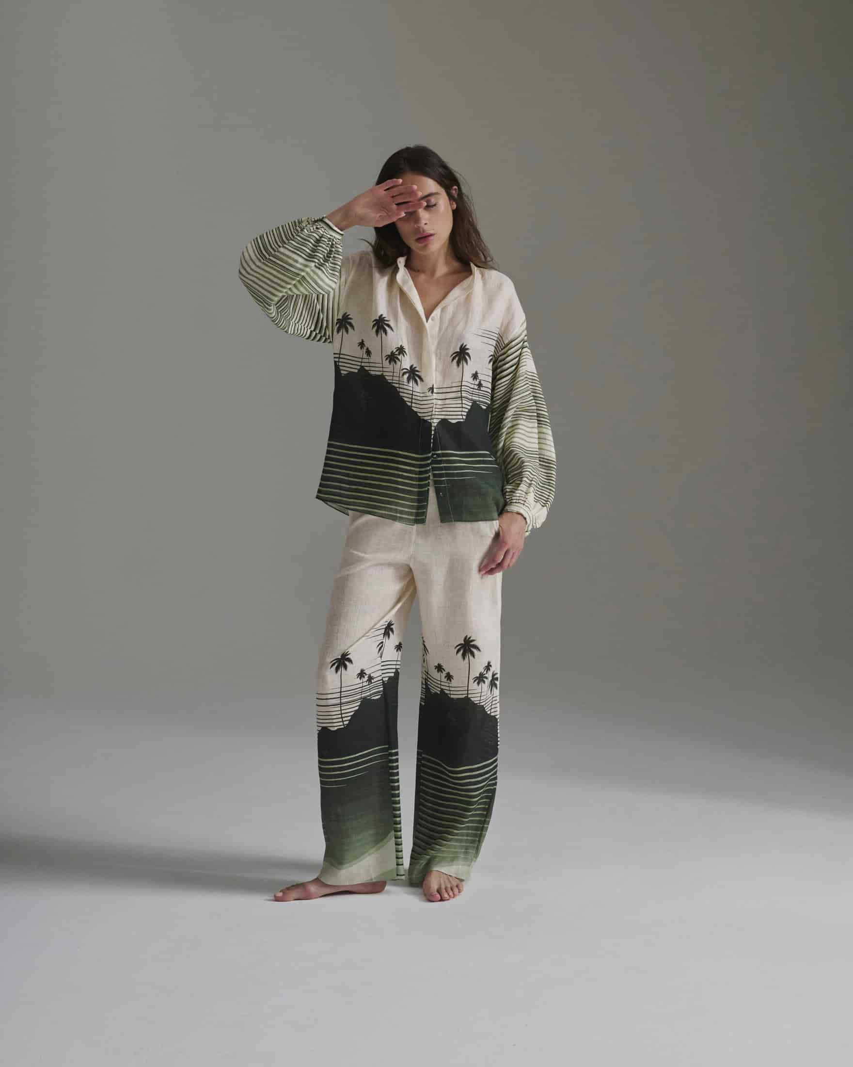 Don Simon Linen Shirt / Green Tropical Landscape - miniatura 1
