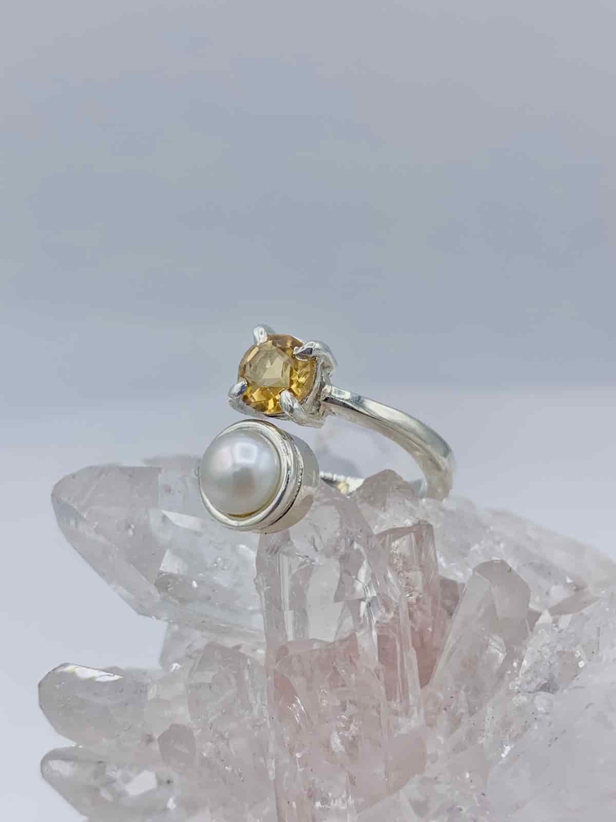 Anillo Doble Citrino y Perla mini Colección Armonía Dual - miniatura 1