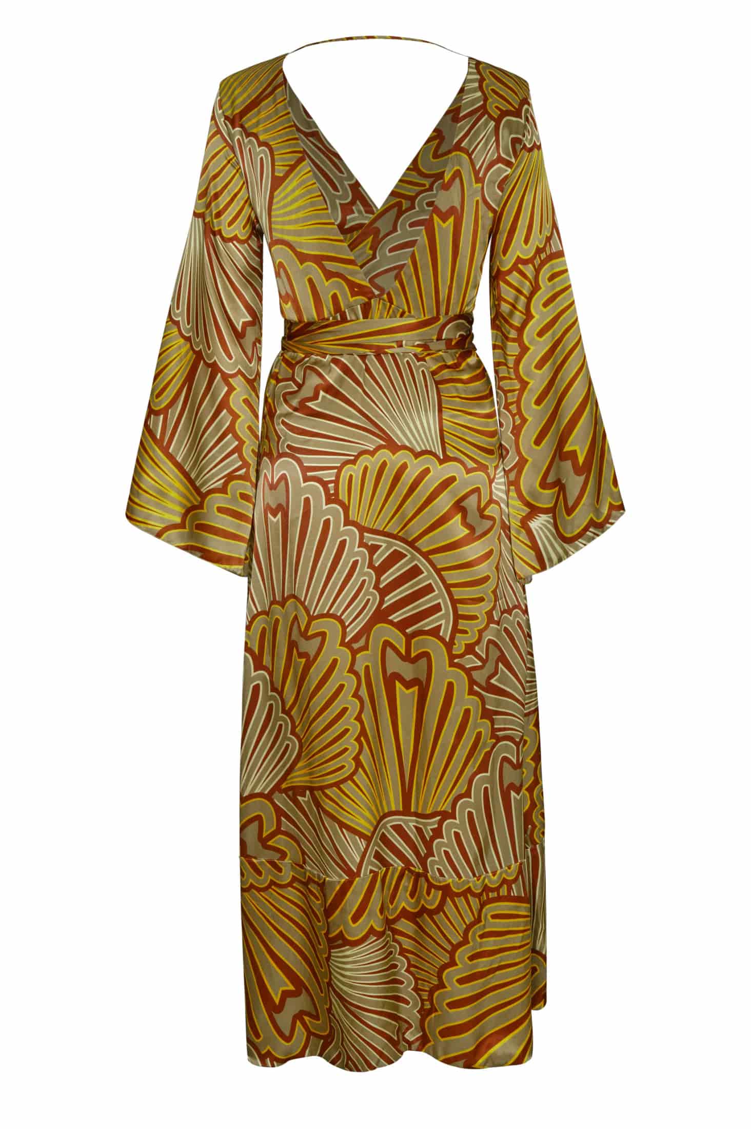 Pacífico Satin Silk Midi Dress / Yellow Intricate Shells - miniatura 3