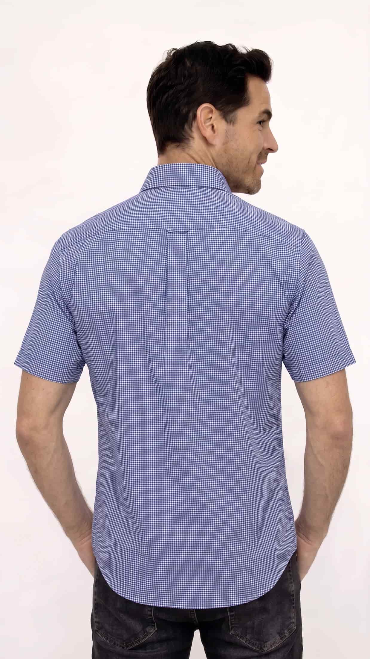 CAMISA MANGA CORTA A CUADROS AZUL PARA HOMBRE - miniatura 2