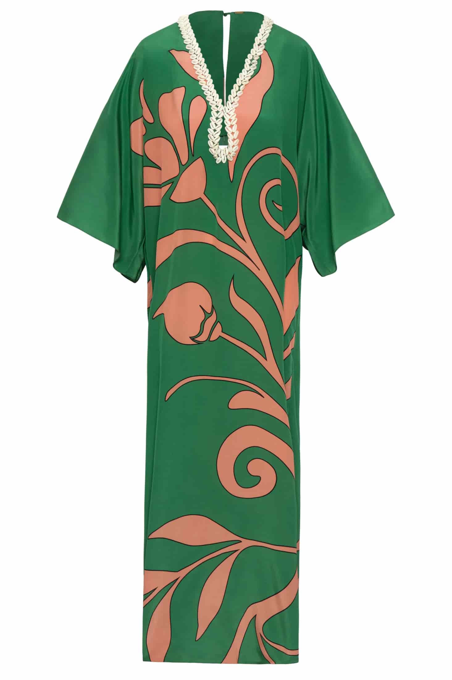 Andina Hand-Embroidered Crepe Tunic / Green Buganvilia - miniatura 2