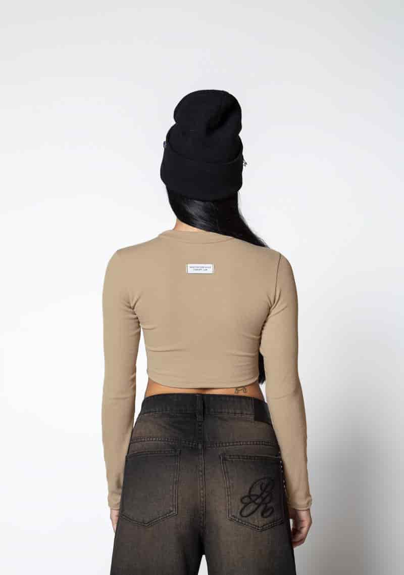 Dopamine brown Long sleeve crop top - miniatura 3