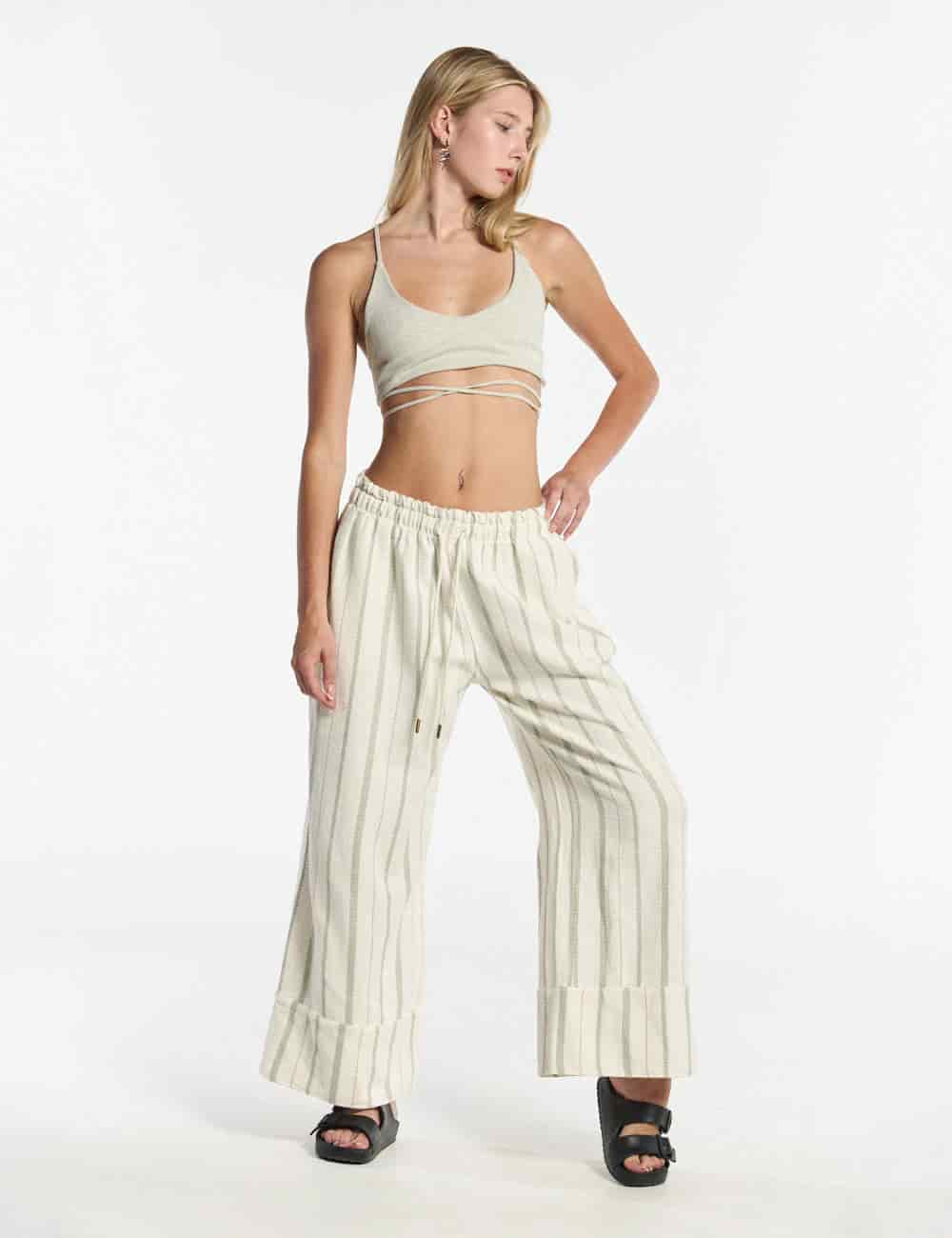 Pantalón Palazzo Raíz  crudo + verde Mujer - miniatura 4