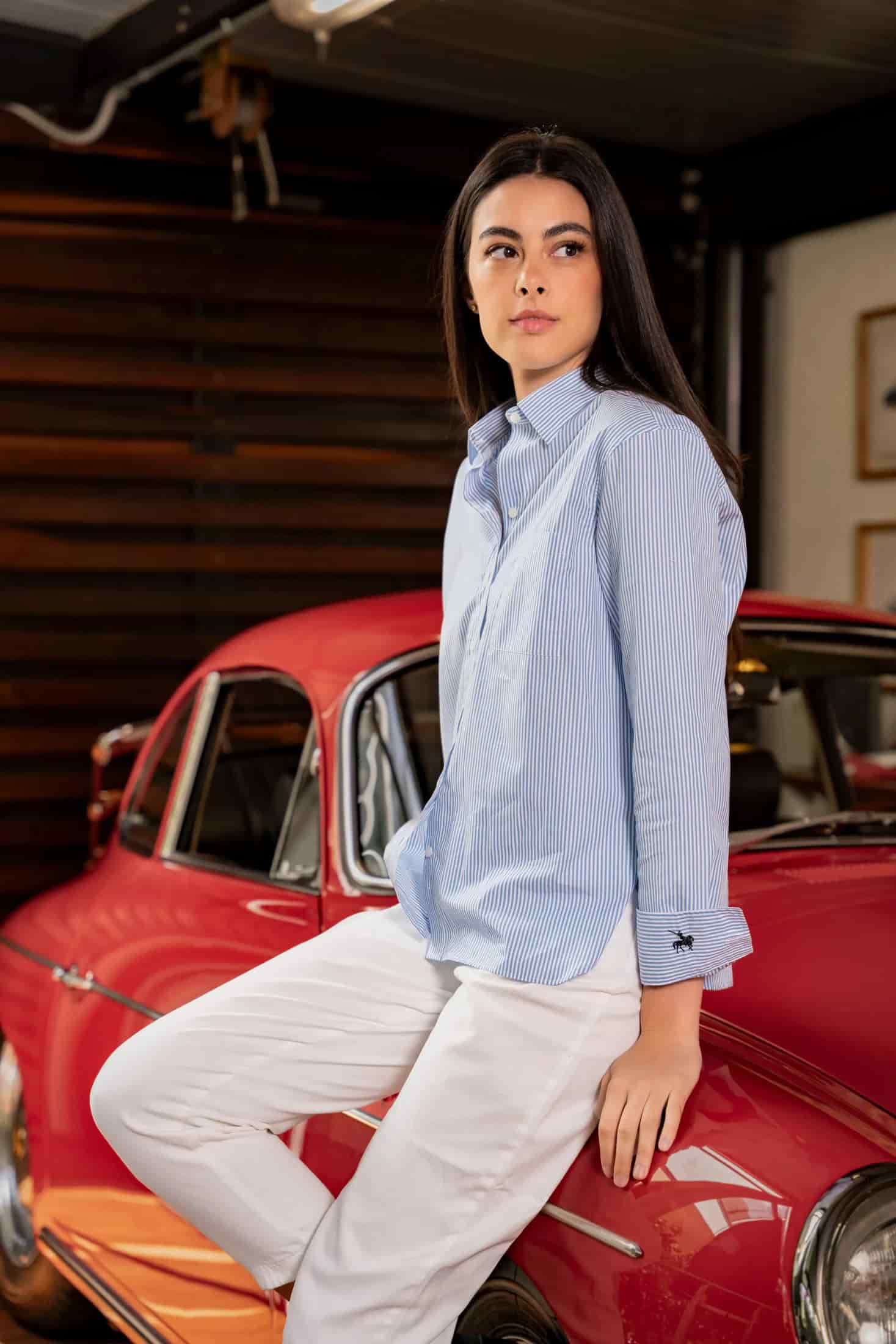 Camisa Peaceful Oversized Rayas Celeste Mujer - miniatura 2