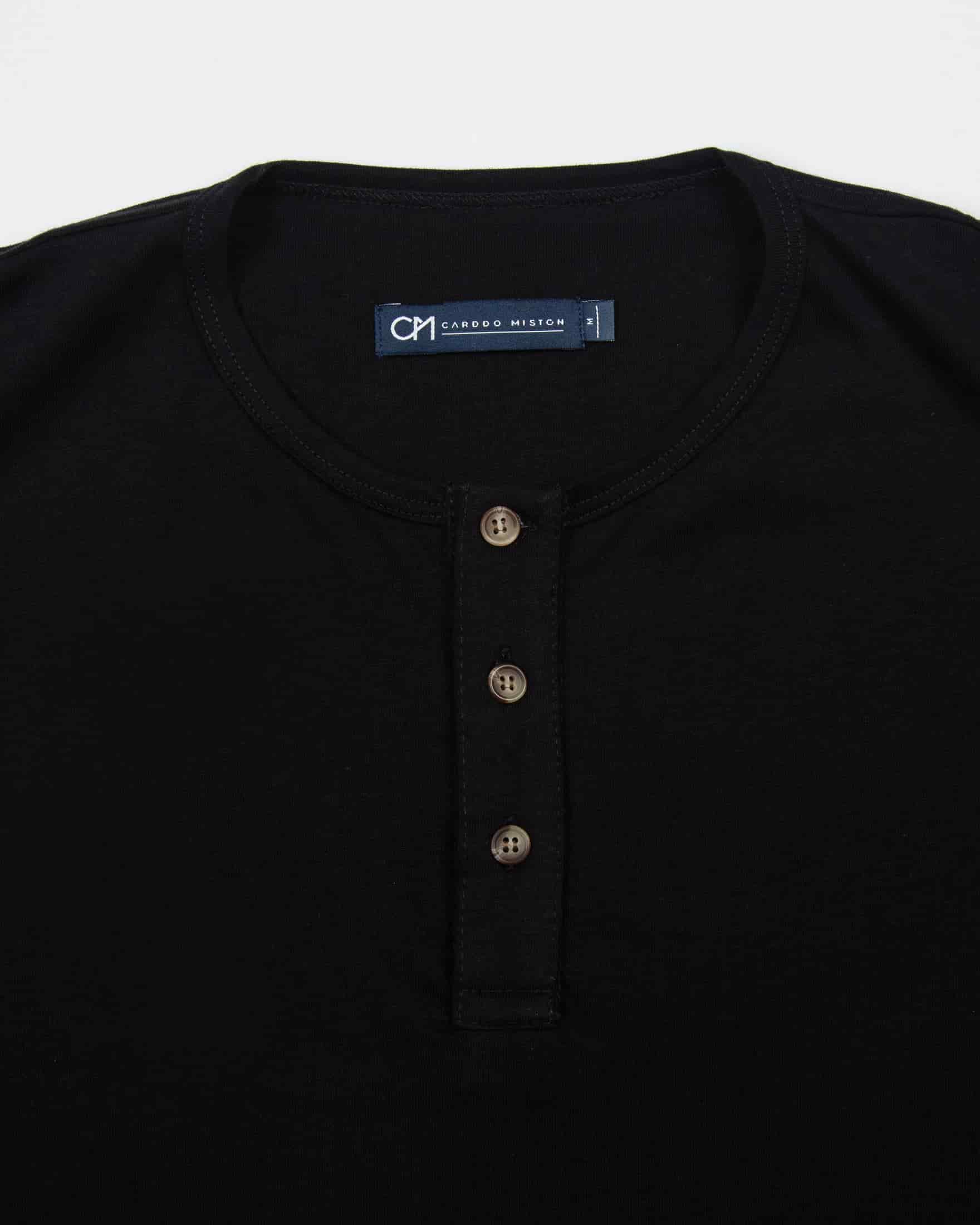 Camiseta Henley Manga Larga Algodón Negro - miniatura 2