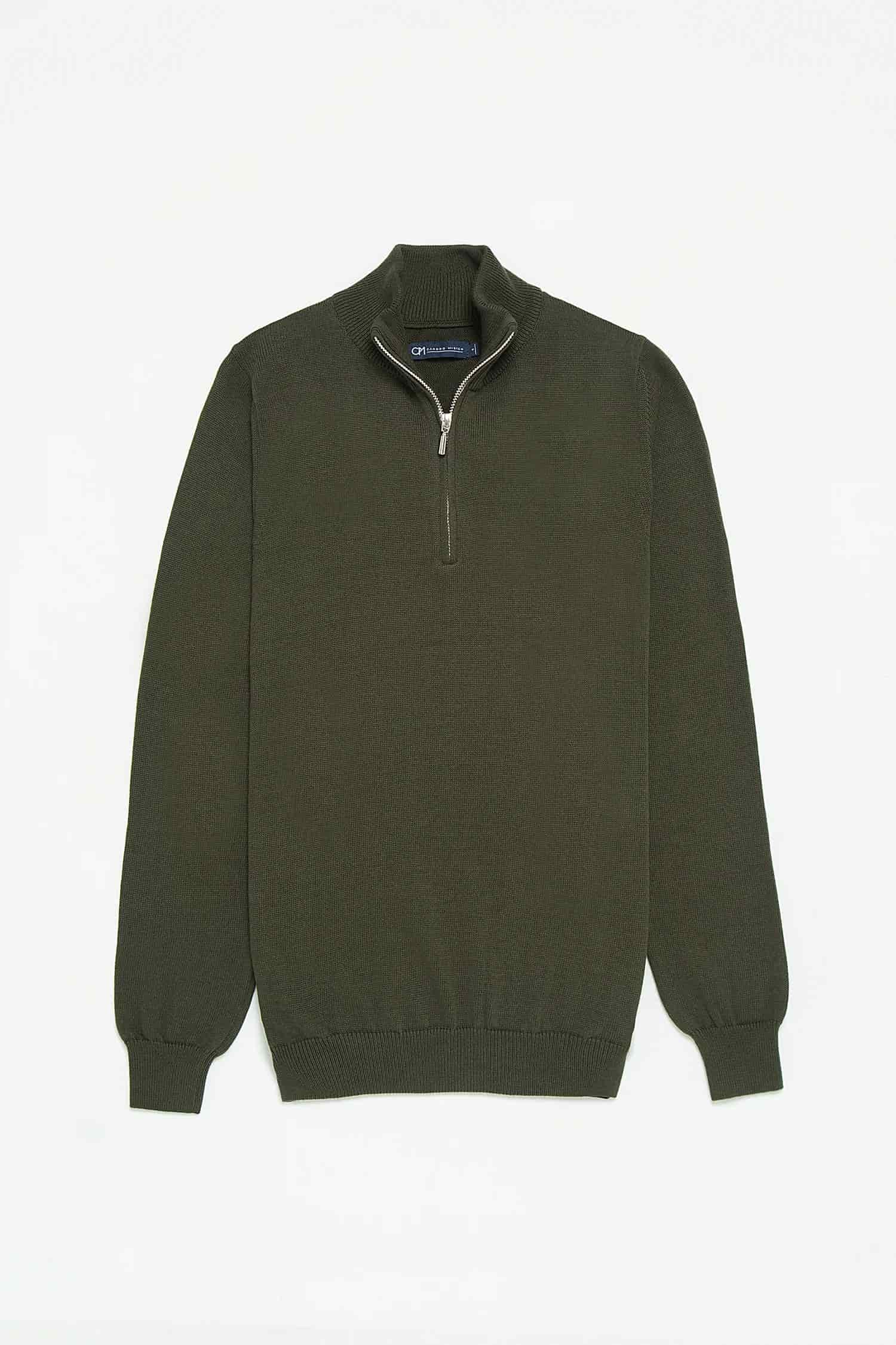 Saco Half Zip Algodón Verde Militar - miniatura 1
