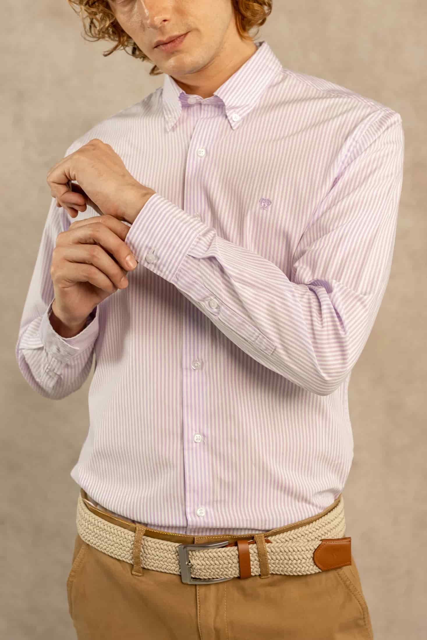 Camisa Antimanchas Popelina Rayas Lilac Logo Contraste - miniatura 9