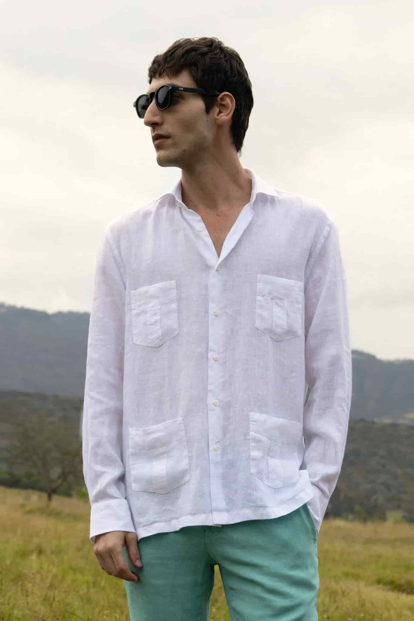 Men's guayabera linen pockets shirt - miniatura 3
