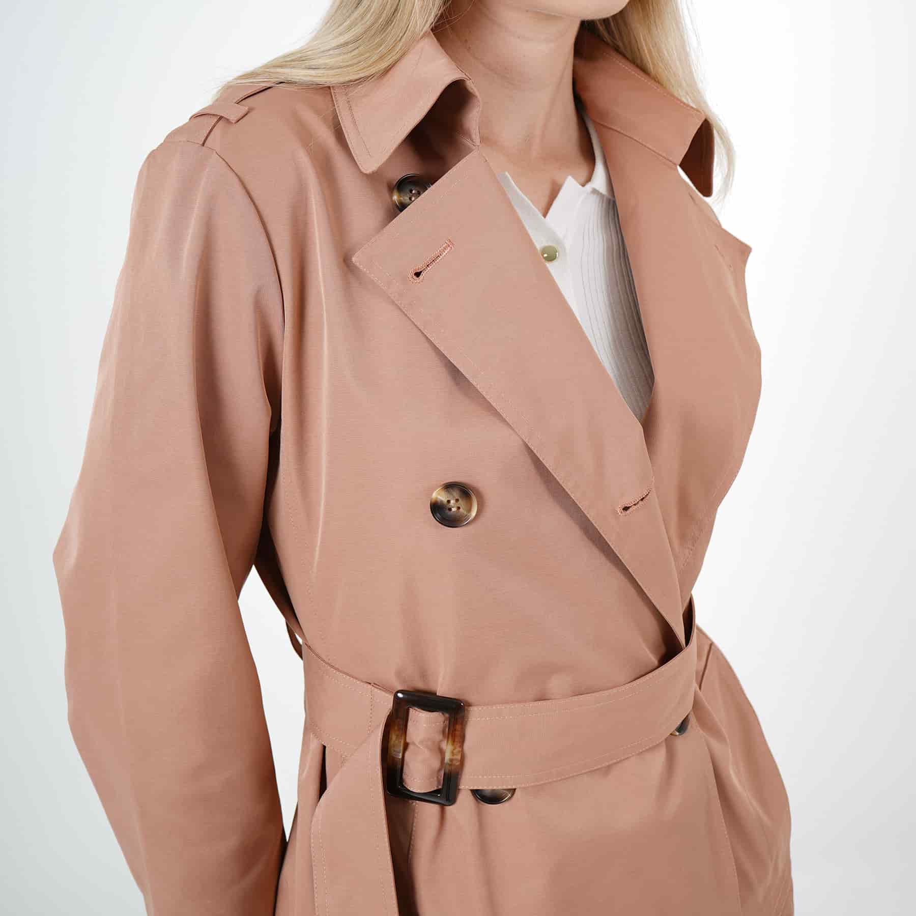 Chaqueta gabardina cruzada cuello alto con correa - miniatura 5