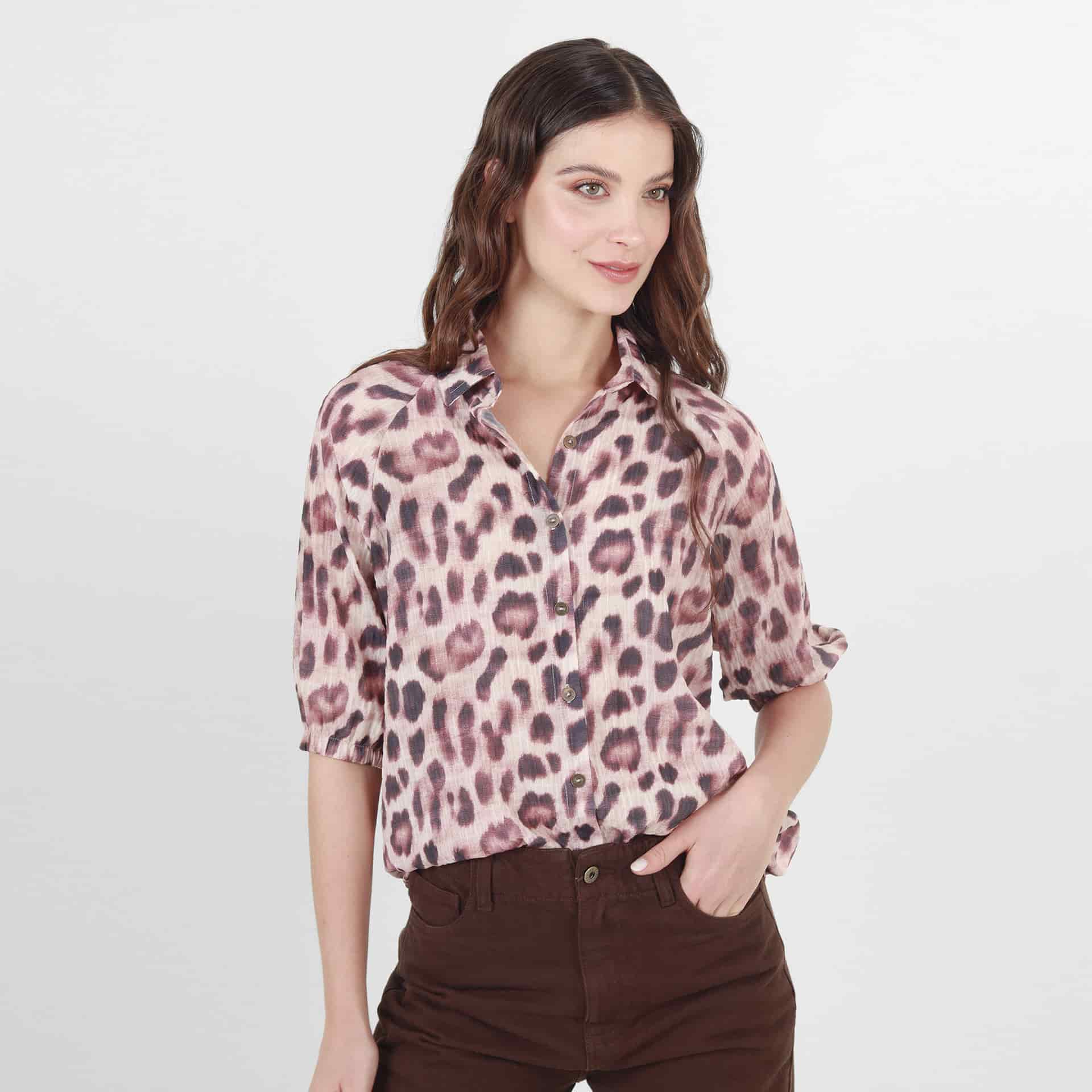 Blusa Cuello Camisero Manga Al Codo - miniatura 2