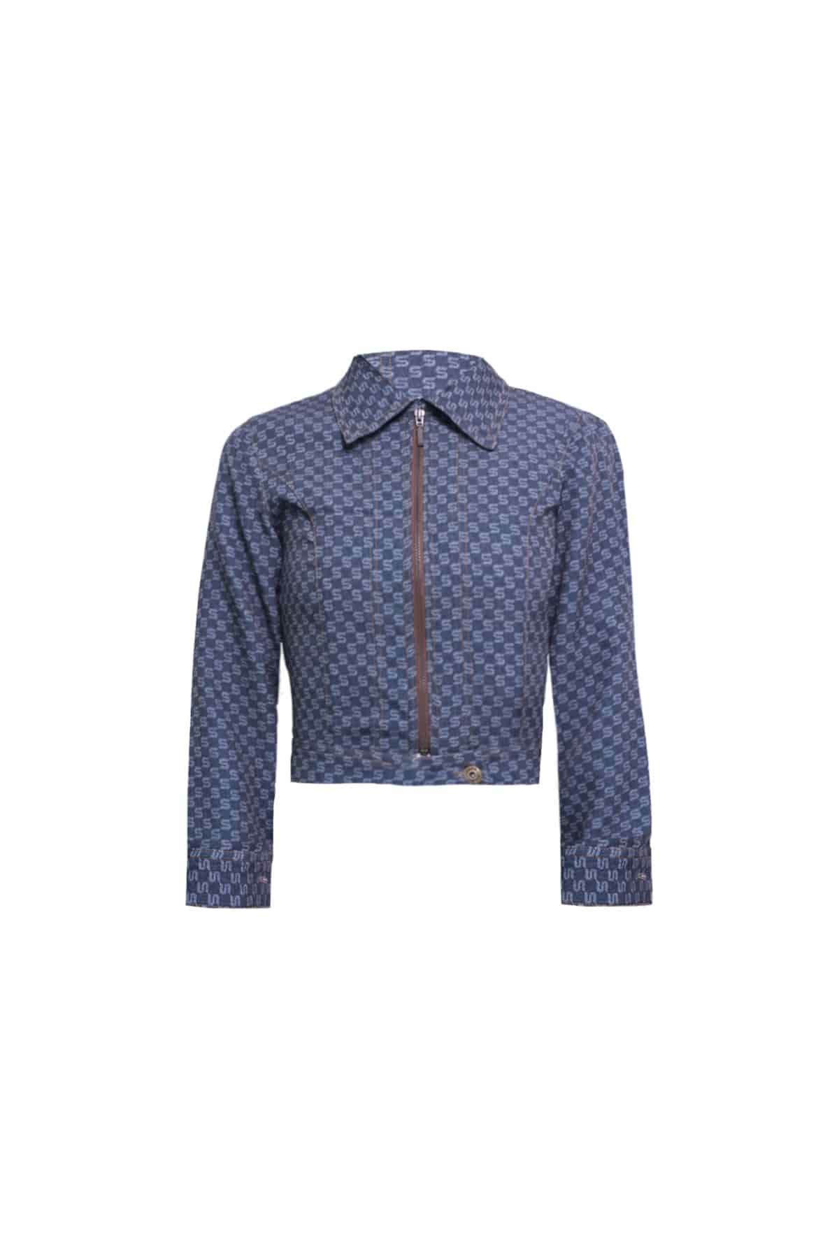 Monogram Cropped Jacket in Denim - miniatura 4