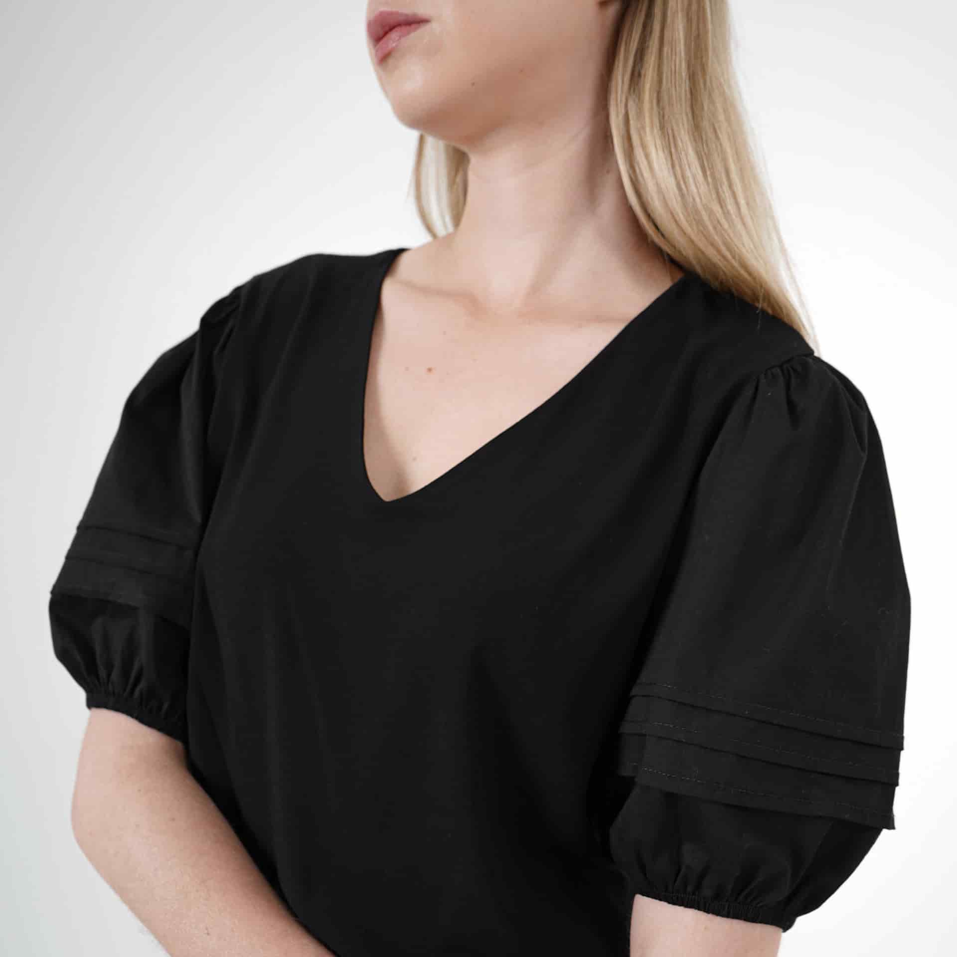 Blusa Cuello V Manga Corta Globo - miniatura 3
