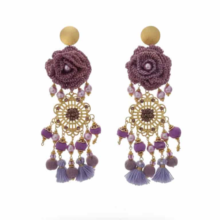 Purple Macrame Tassel Earrings - miniatura 2