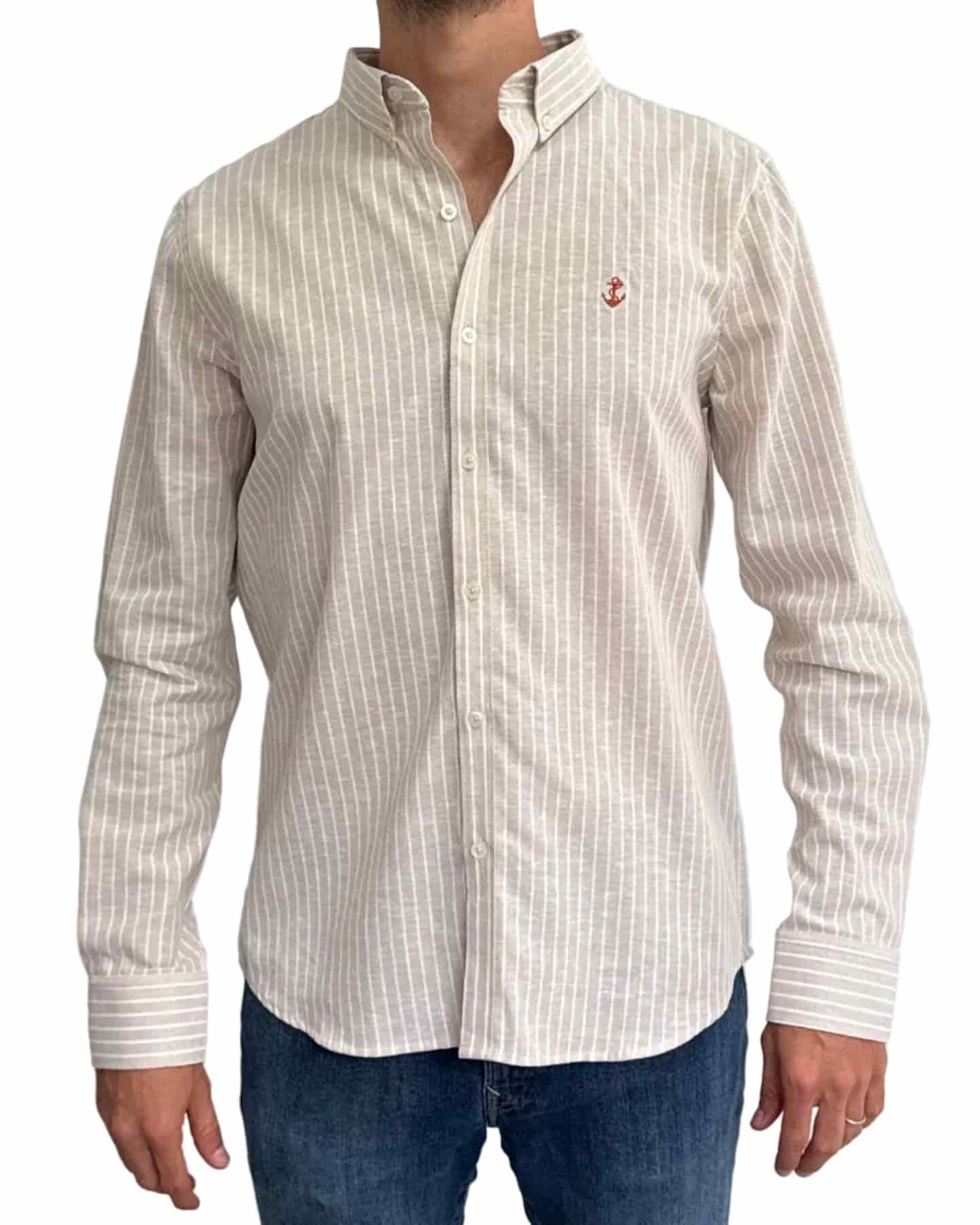 Camisa de Lino Arena y Rayas Blancas - miniatura 8