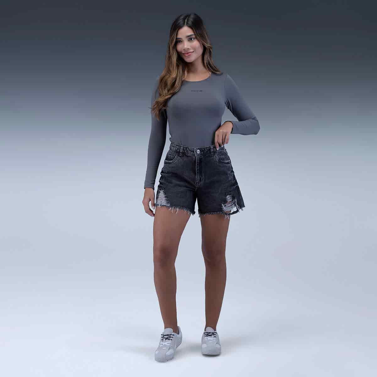 Short Gris Denim Mujer - miniatura 4