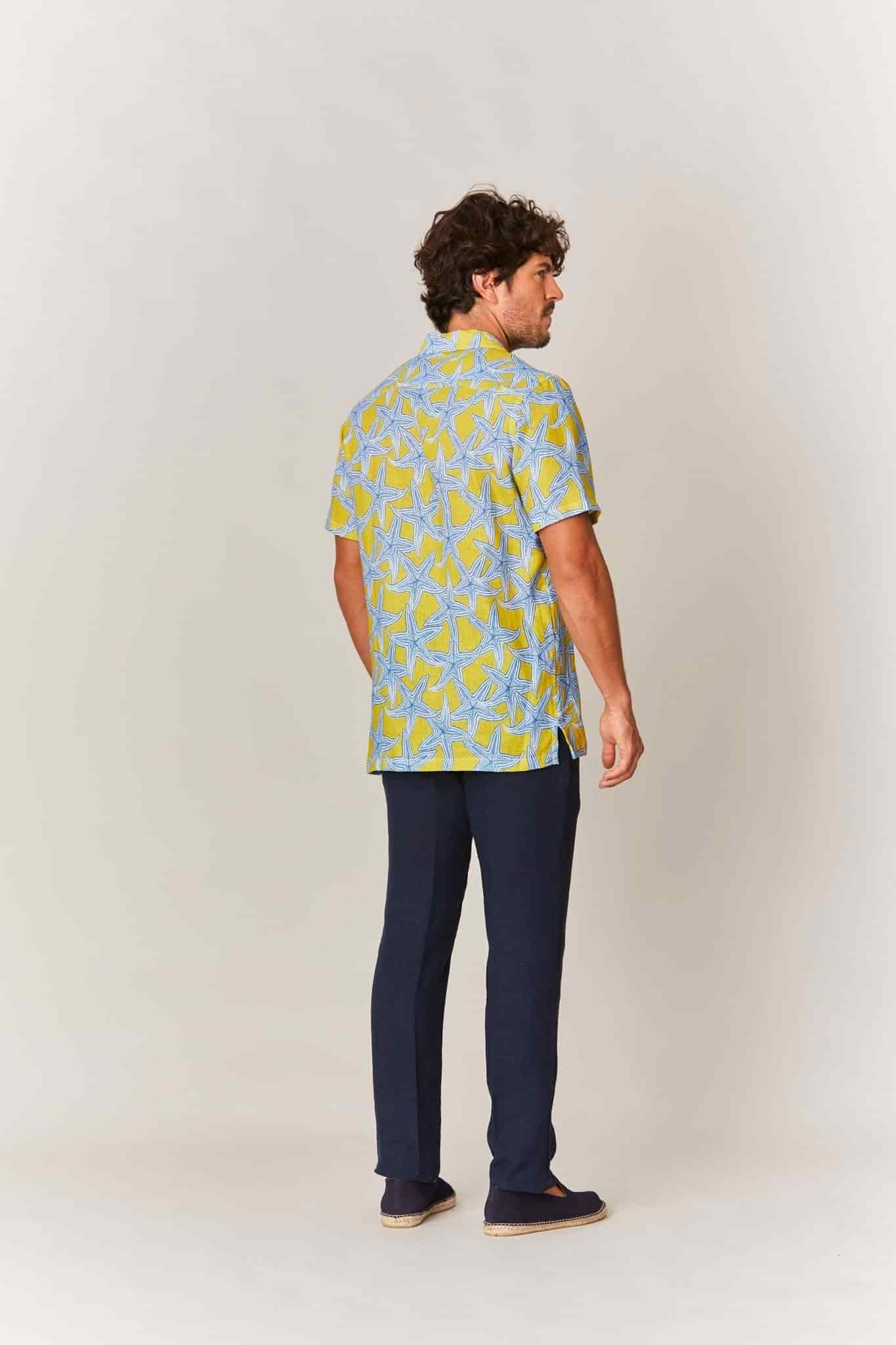 Men's linen shirt yellow intaglio - miniatura 4