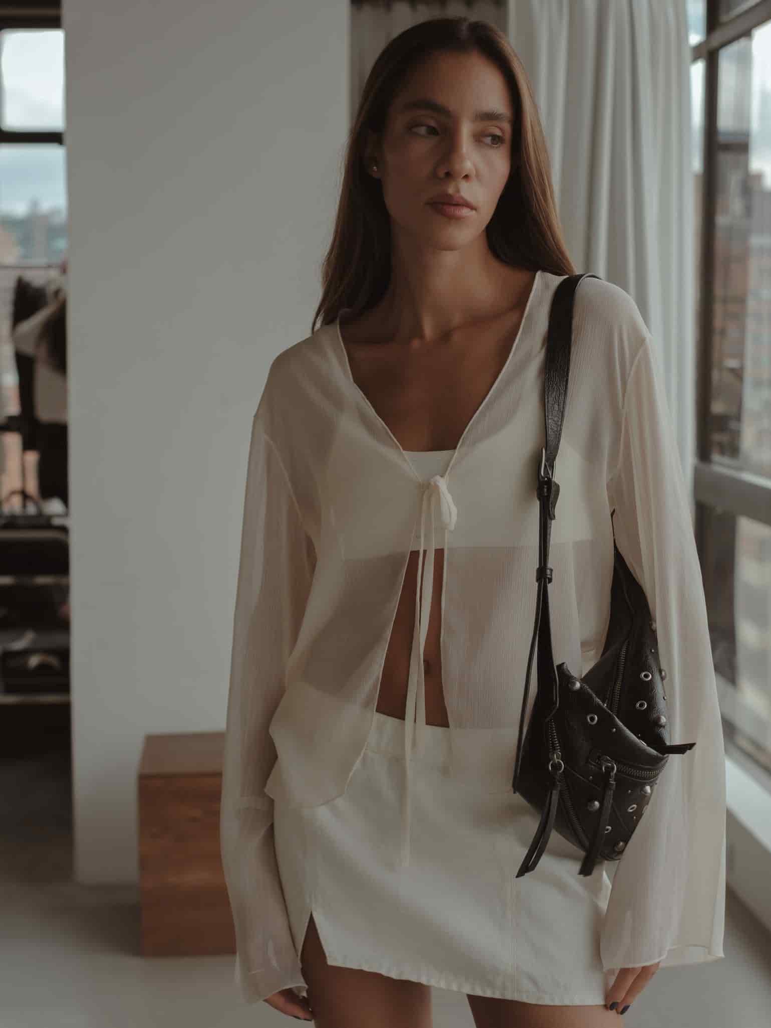 DENIM MINI SKIRT - SOFT WHITE - miniatura 3