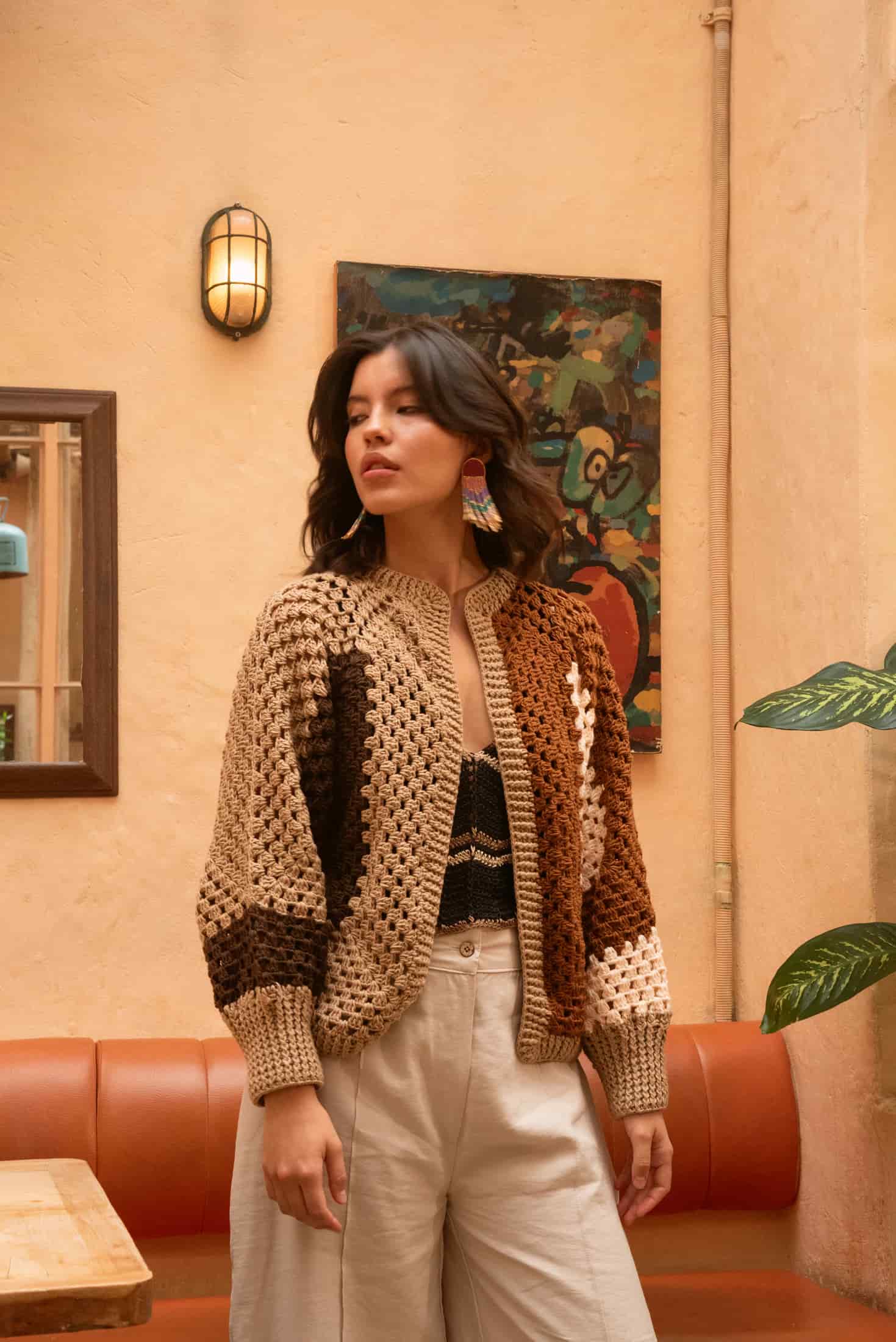 Hand Crochet Camel Cardigan - Adult - miniatura 2