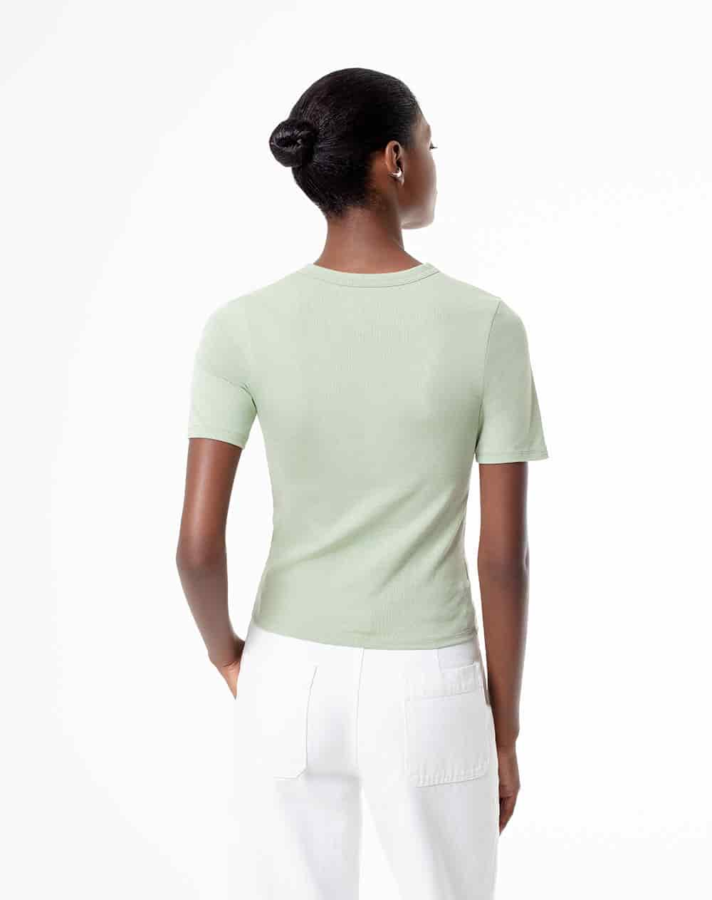 Camiseta slim algodón verde mujer - miniatura 2