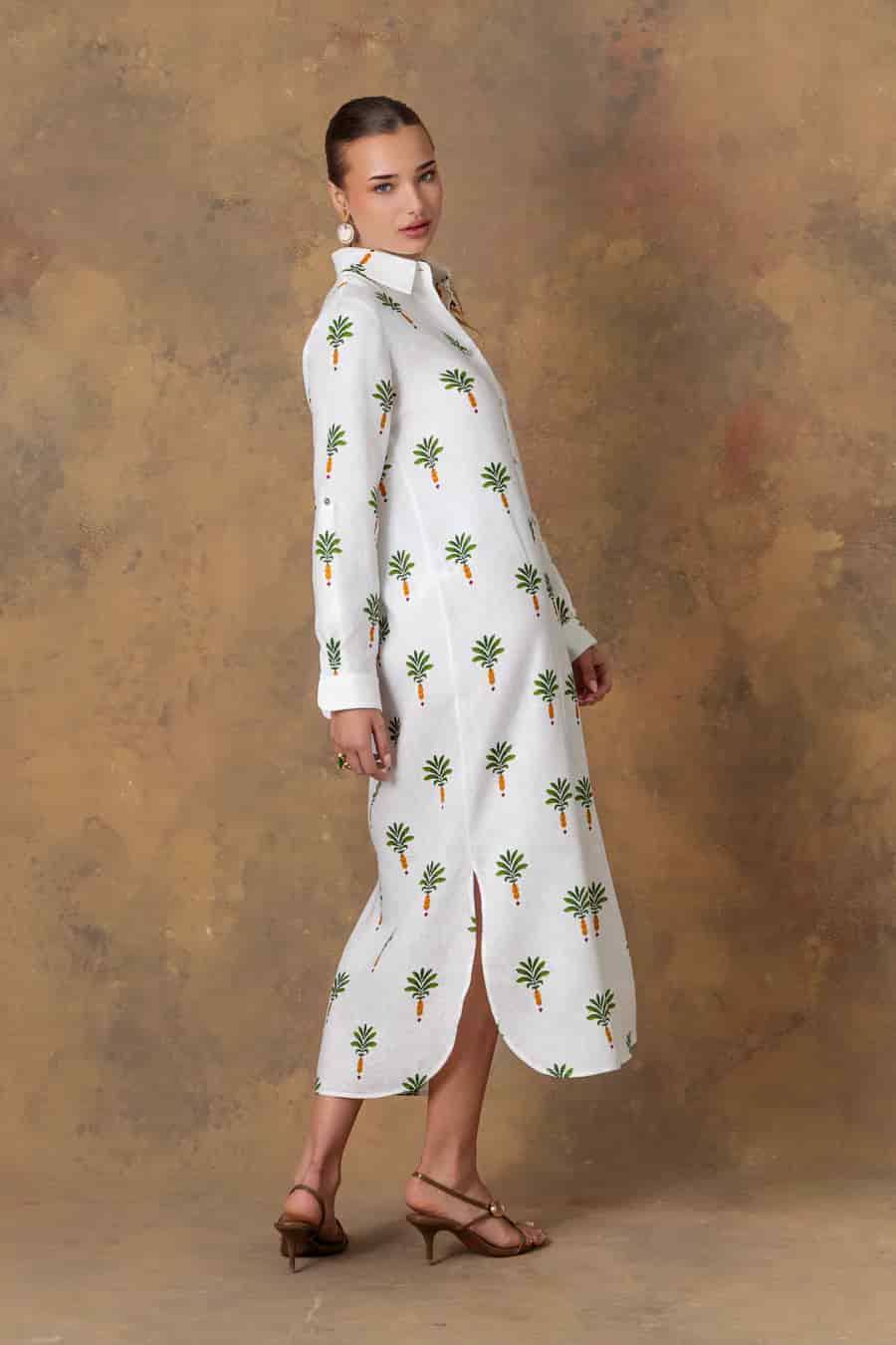 Women's dress linen orfeo white - miniatura 6