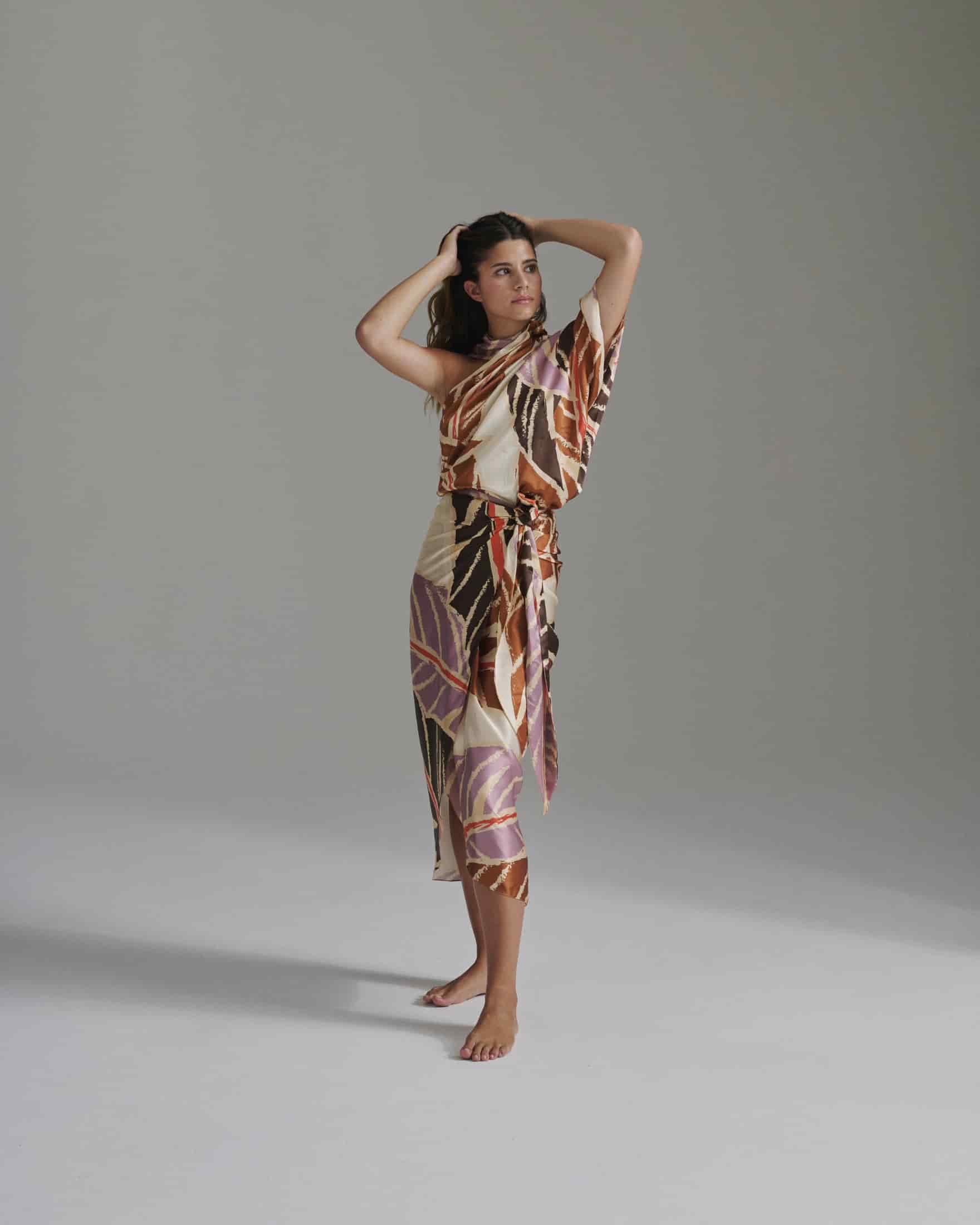 Mapara Satin Silk Skirt / Lilac Platanera Leaves - miniatura 4