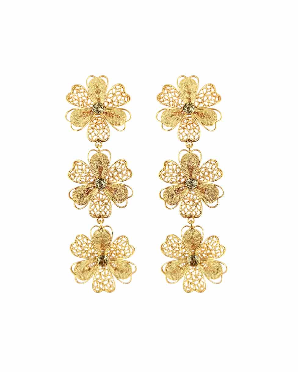 Aretes triple flor Carmelita Dorados - miniatura 1