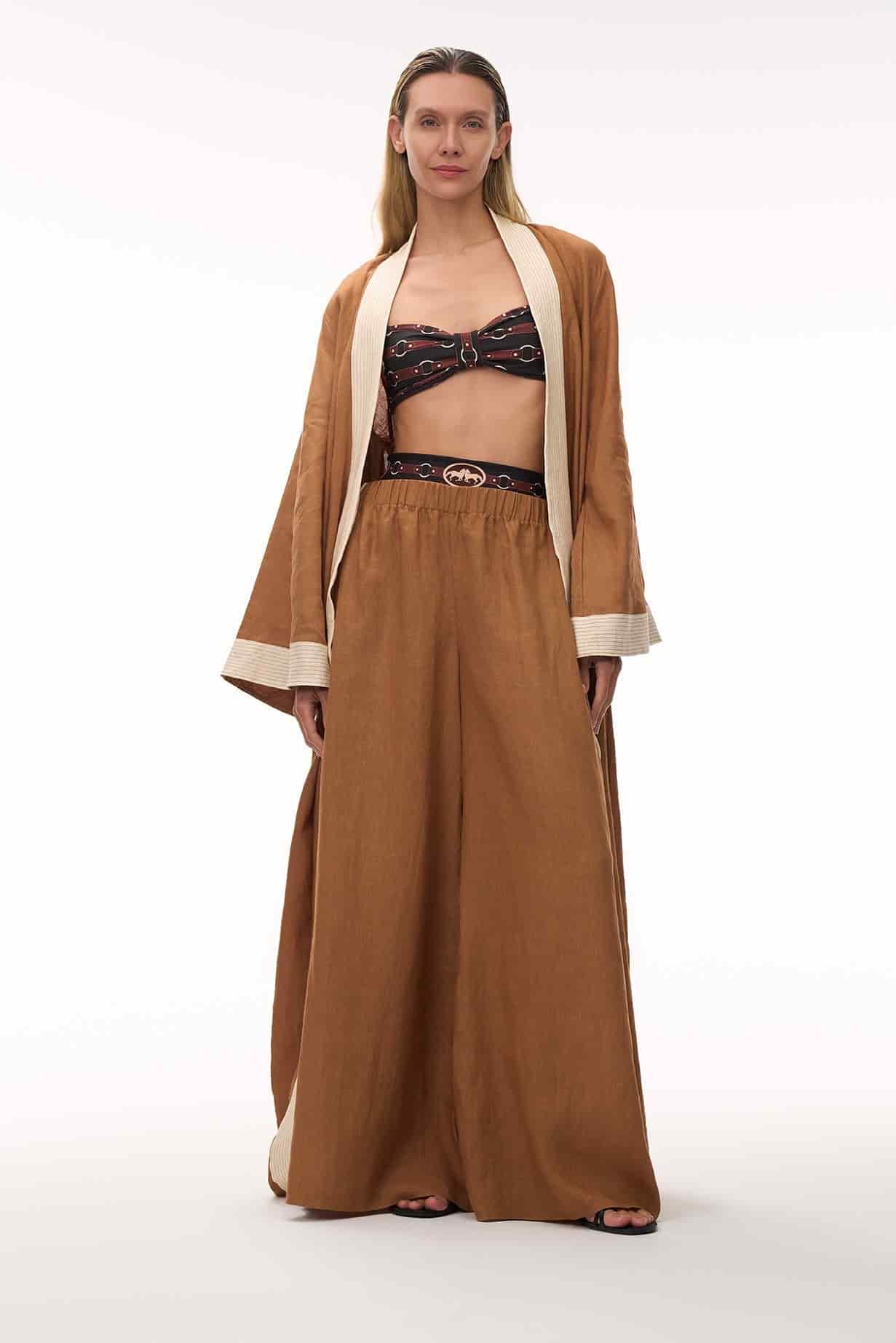 Rafaela Linen Kaftan / Brown & Ivory - miniatura 4