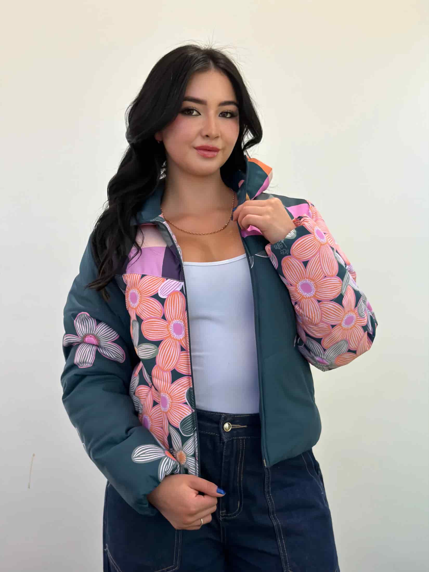Puffer Jacket Verde Floral - miniatura 1