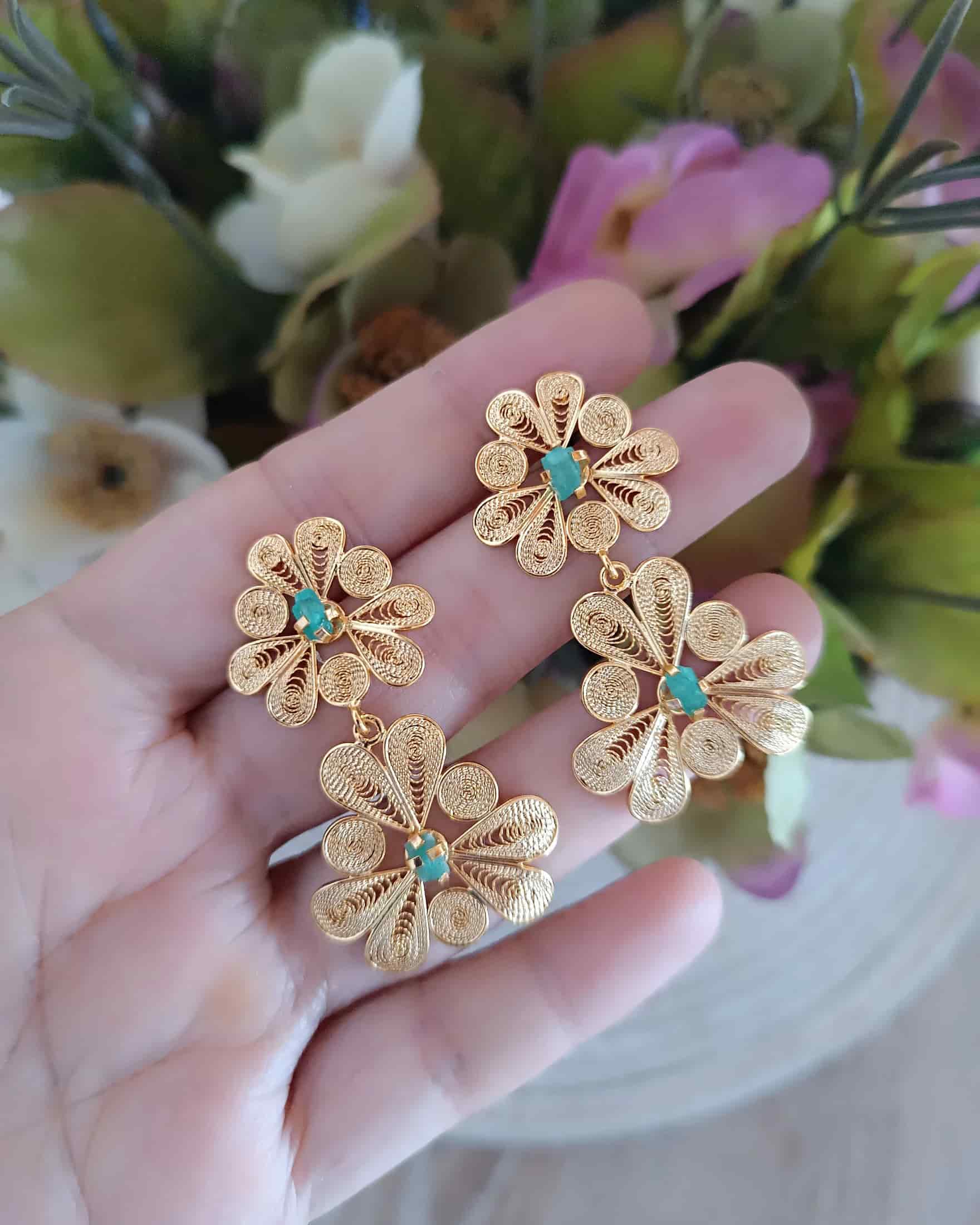 Aretes doble flor, Katya - miniatura 3