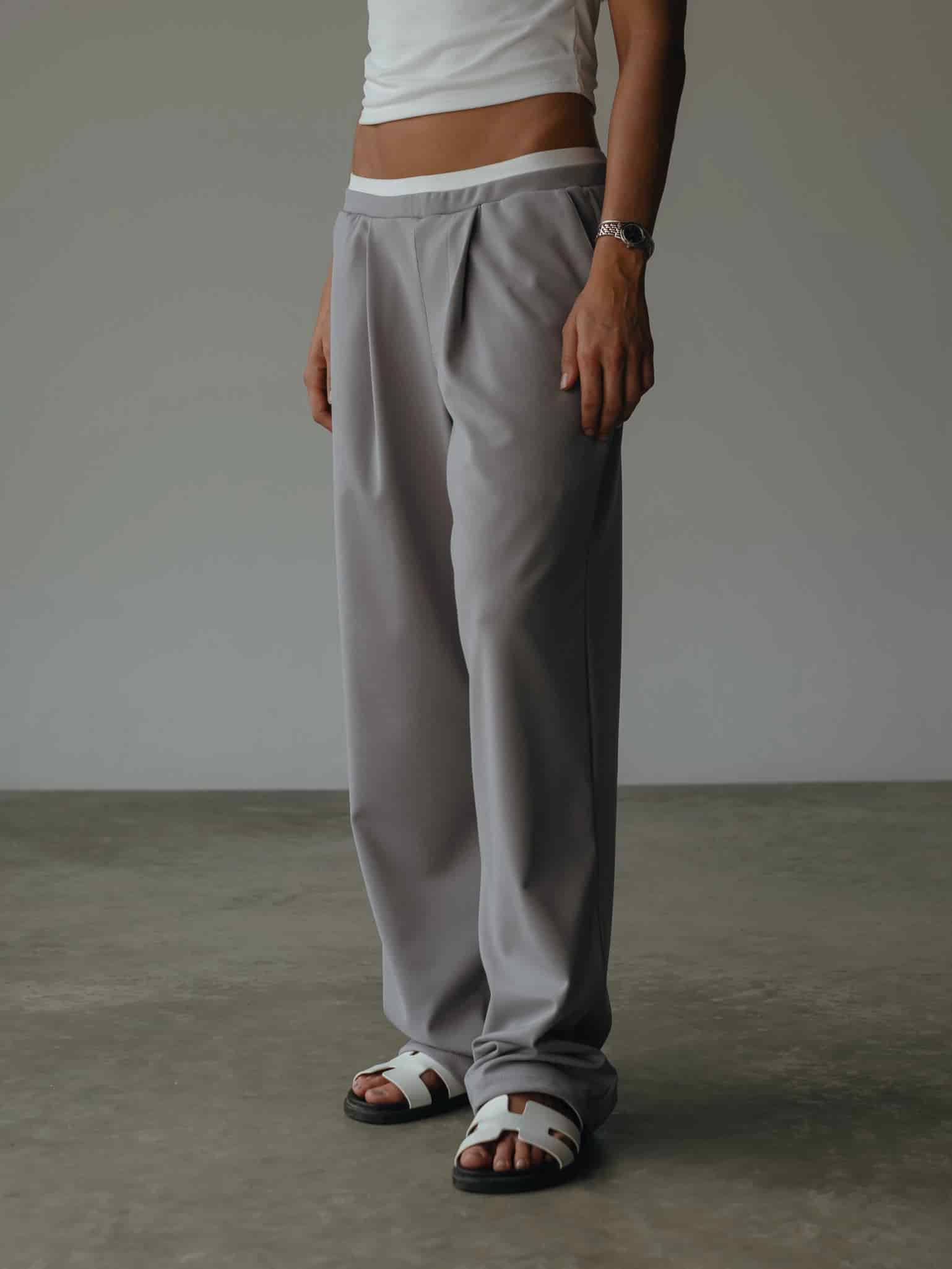 WIDE LEG BAND PANT - LIGHT GRAY - miniatura 5