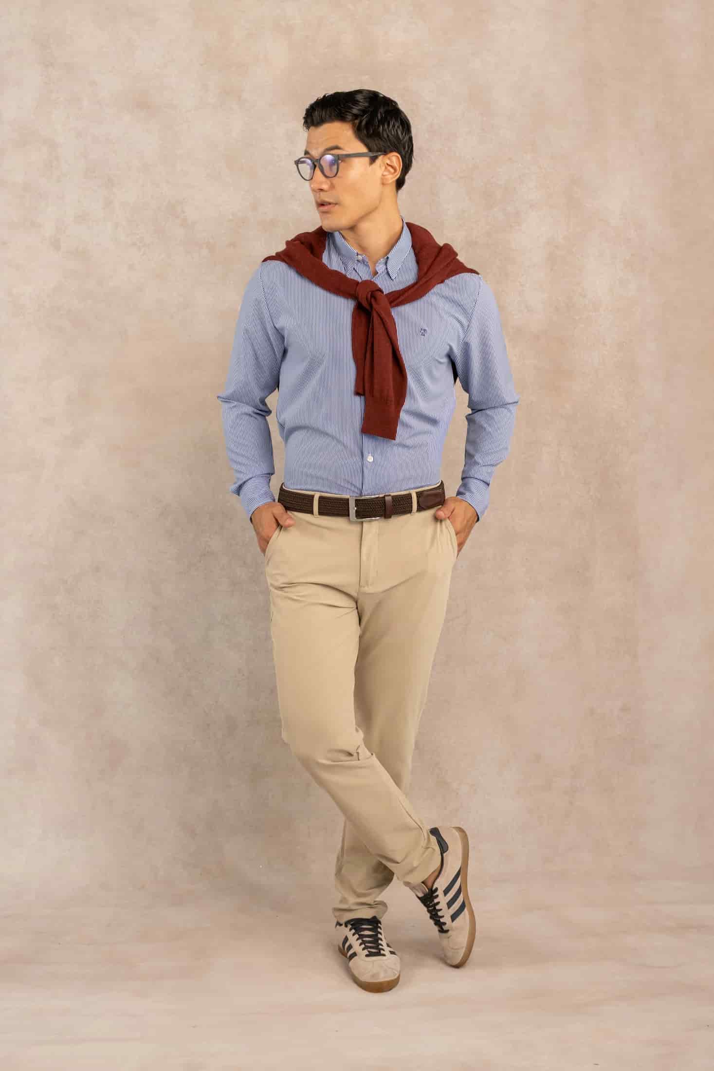 Camisa Performance Antiarrugas Rayas Azul Oscuro - miniatura 3