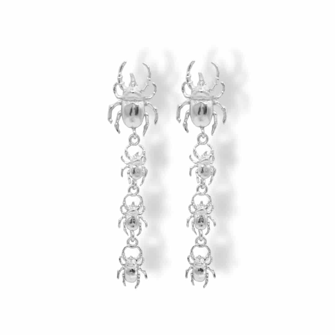 Aretes largos con 4 escarabajos rinoceronte - miniatura 3
